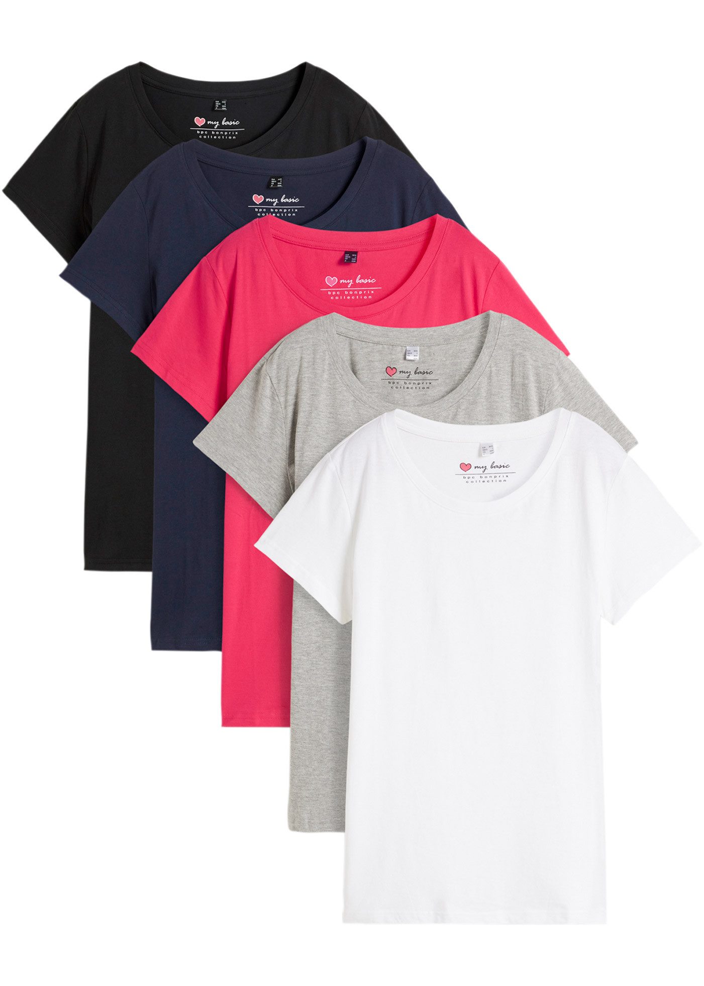 bonprix T-Shirt Rundhals-Shirt, Kurzarm (5er Pack) (Packung, 5-tlg) günstig online kaufen