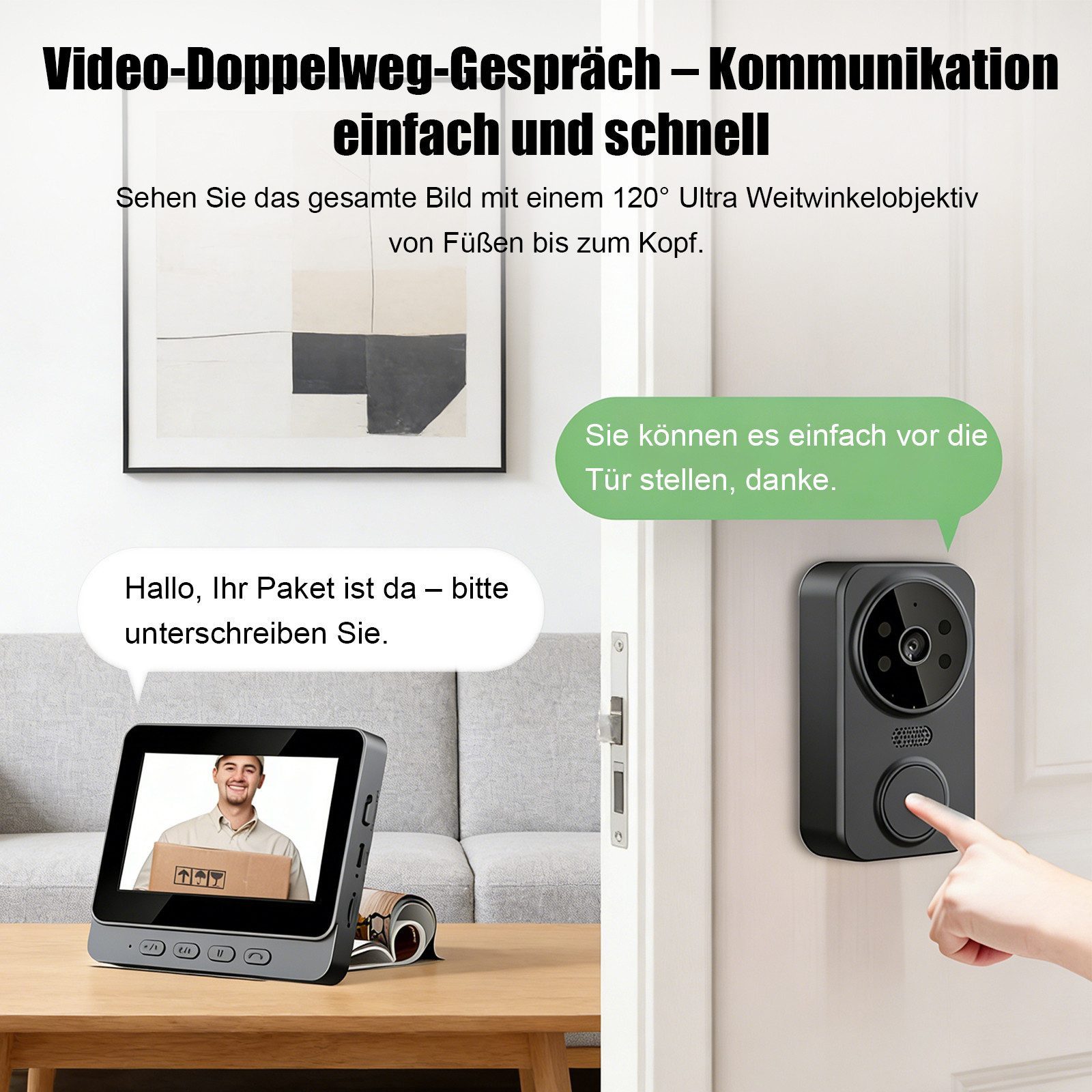 TWUFY Video-Türsprechanlage 4,3 Zoll Drahtlose Video Türklingel mit Kamera Outdoor (Außenbereich, Zwei-Wege-Gegensprechanlage, Nachtsicht, 1-tlg., Video Türklin – Bild 5 von 5