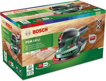 Bosch Home & Garden Akku-Multischleifer PSM 18 LI, max. 22000,00 U/min, 22000,00 U/min, (im Karton, ohne Akku & Ladegerät), Maximale Ausdauer bei weniger intensiven Aufgaben.