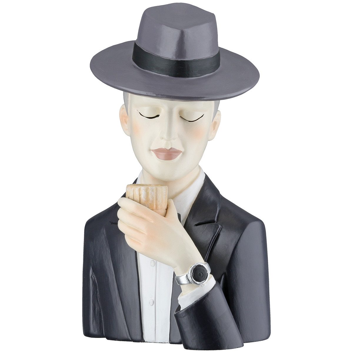 GILDE Skulptur Dekofigur Gentleman mit Whiskyglas Handbemalt Schwarz Grau 1 günstig online kaufen