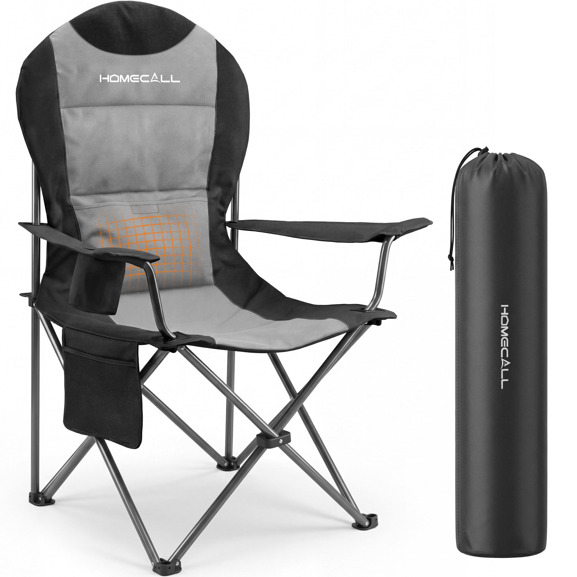 HOMECALL Campingstuhl Hochlehner 108cm mit Lendenwirbelstütze Klappstuhl Angelstuhl Faltbar (Bis 150kg, gepolstert, faltbar, stabil, 1 St), für Camp Garten Balkon