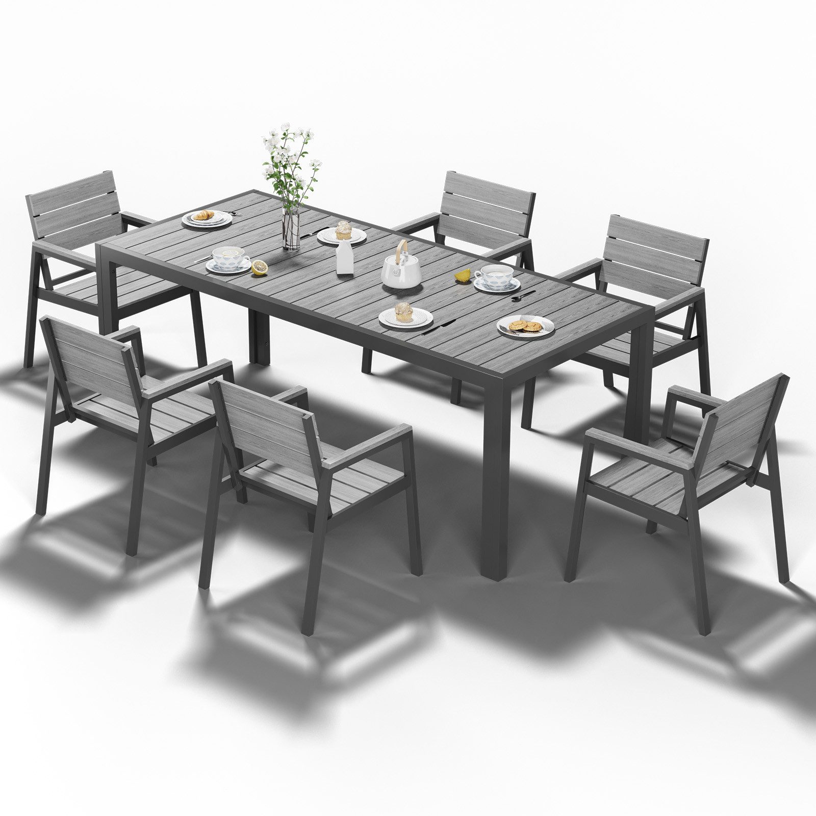 HOMALL Garten-Essgruppe Gartenmöbel Set Essgruppe für 4-8 Personen mit Tisch Garten-Essset, (PS-Holzoptik Garten-Essset, Aluminium-Rahmen Wetterfest & Rostfrei, Terrassen Essgruppe Outdoor Essset für Terrasse Pool Garten Balkon)