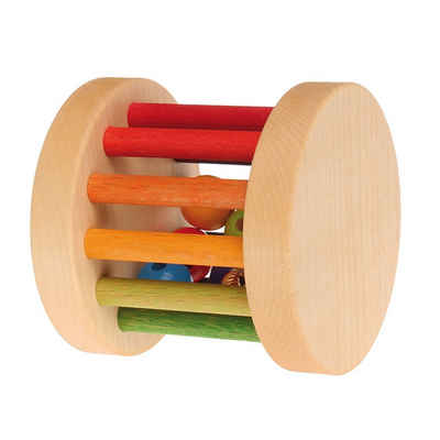 GRIMM´S Spiel und Holz Design Greifling Babyroller Regenbogenfarben Greifling mit Holzkugeln Rassel Baby, Made in Germany