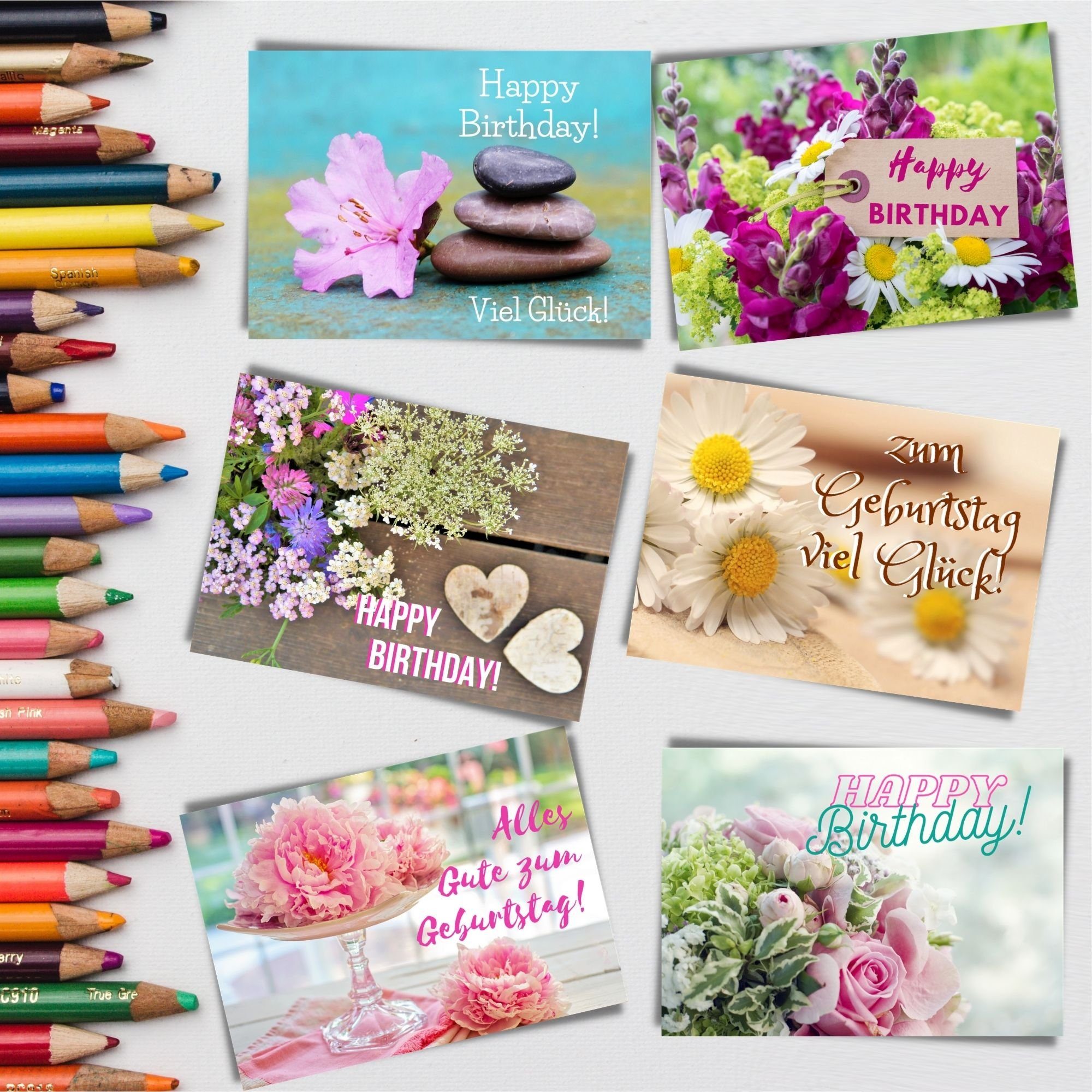 24er Birthday Geburtstagskarte Postkarten, mit Geburtstag Karten Set, Grußkarten Kraftpapier Geburtstagskarten Happy Umschlag, zum Set Domelo 24er