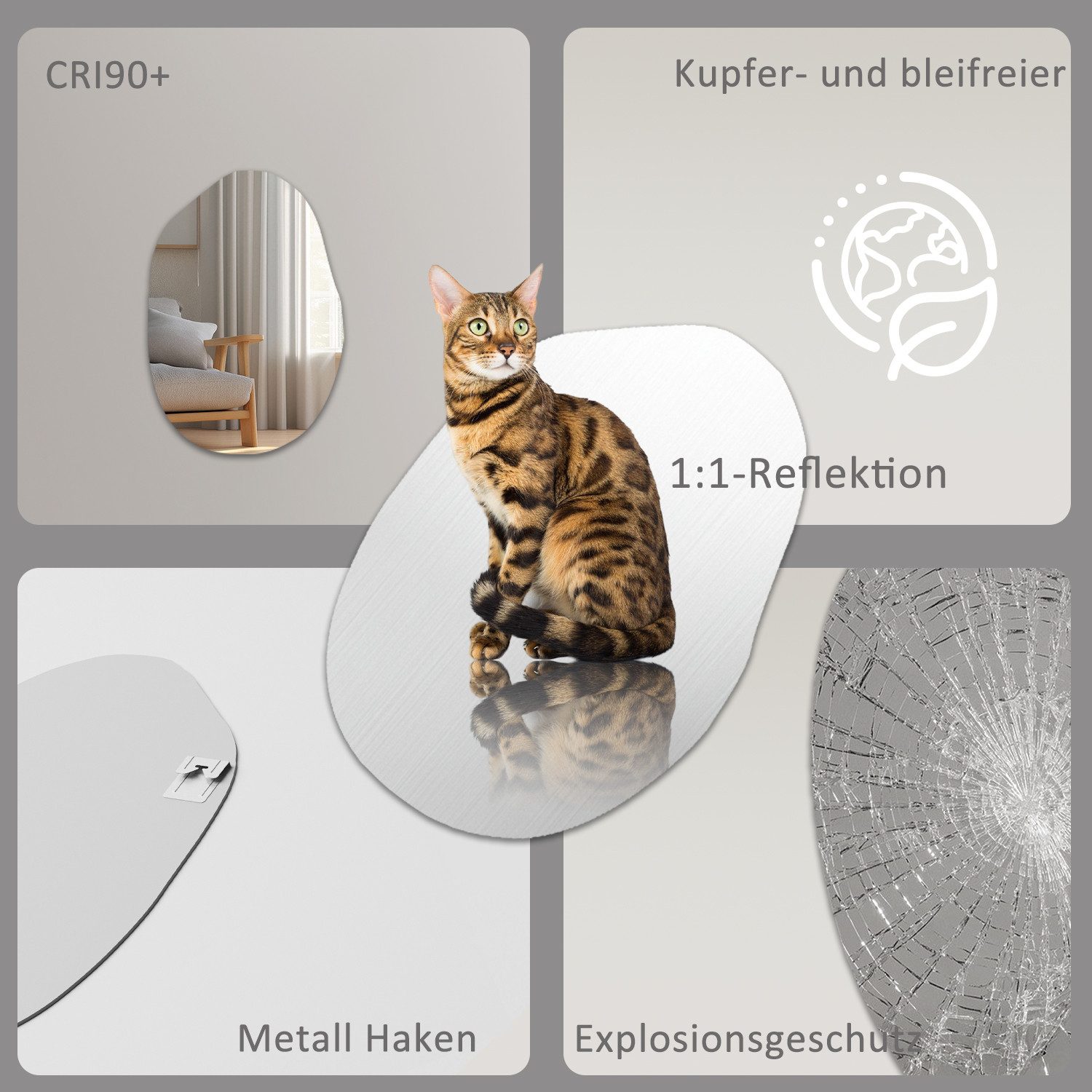 WDWRITTI Schminkspiegel Wand Kosmetikspiegel Wandmontage Wandspiegel Asymmetrisch Kieselstein (Dekospiegel Flurspiegel Modern Rahmenlos, 55x80cm), HD Spiegel mit Splitterschutzfolie