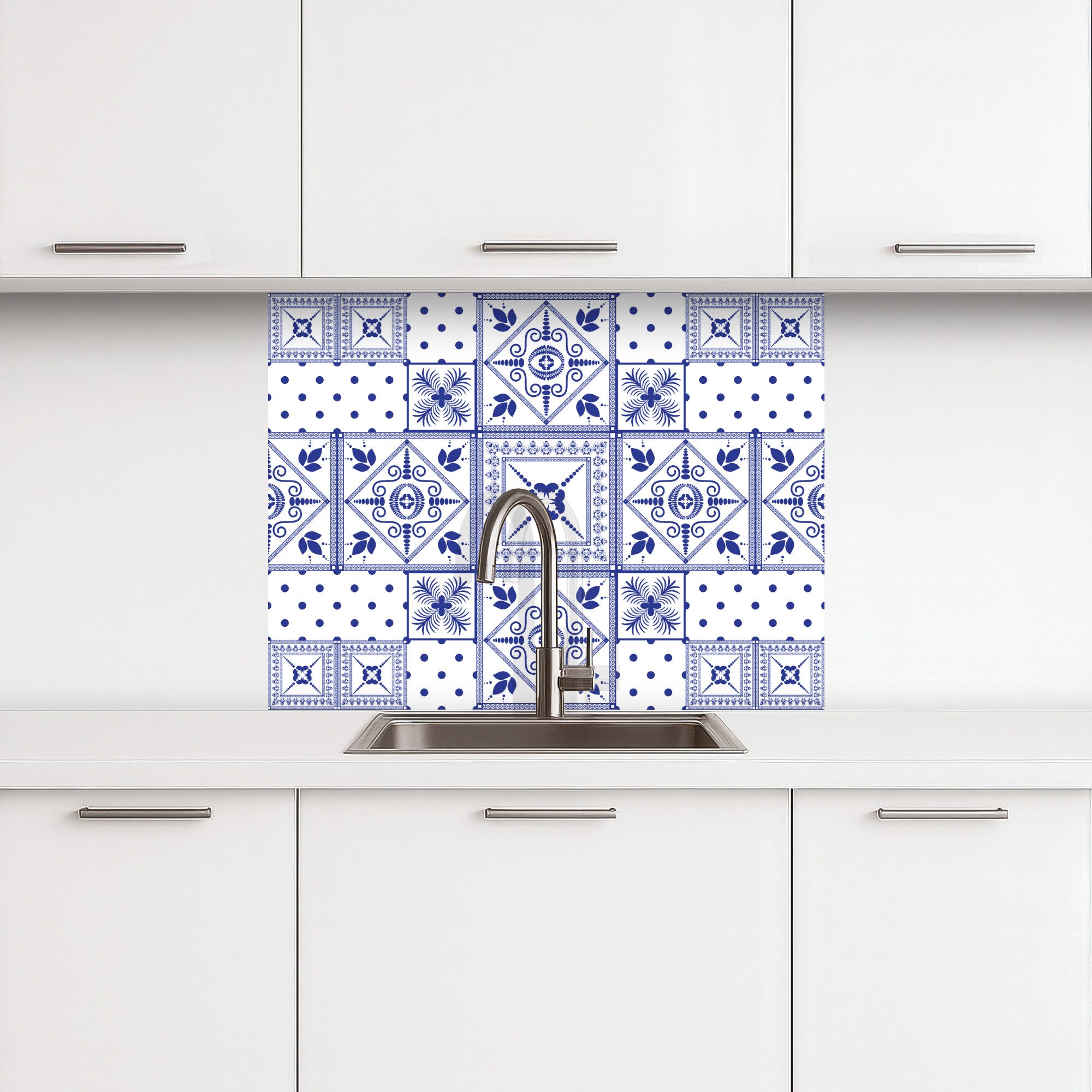 KitchenYeah Küchenrückwand selbstklebend Fliesen - Muster - Delfter Blau, ( günstig online kaufen