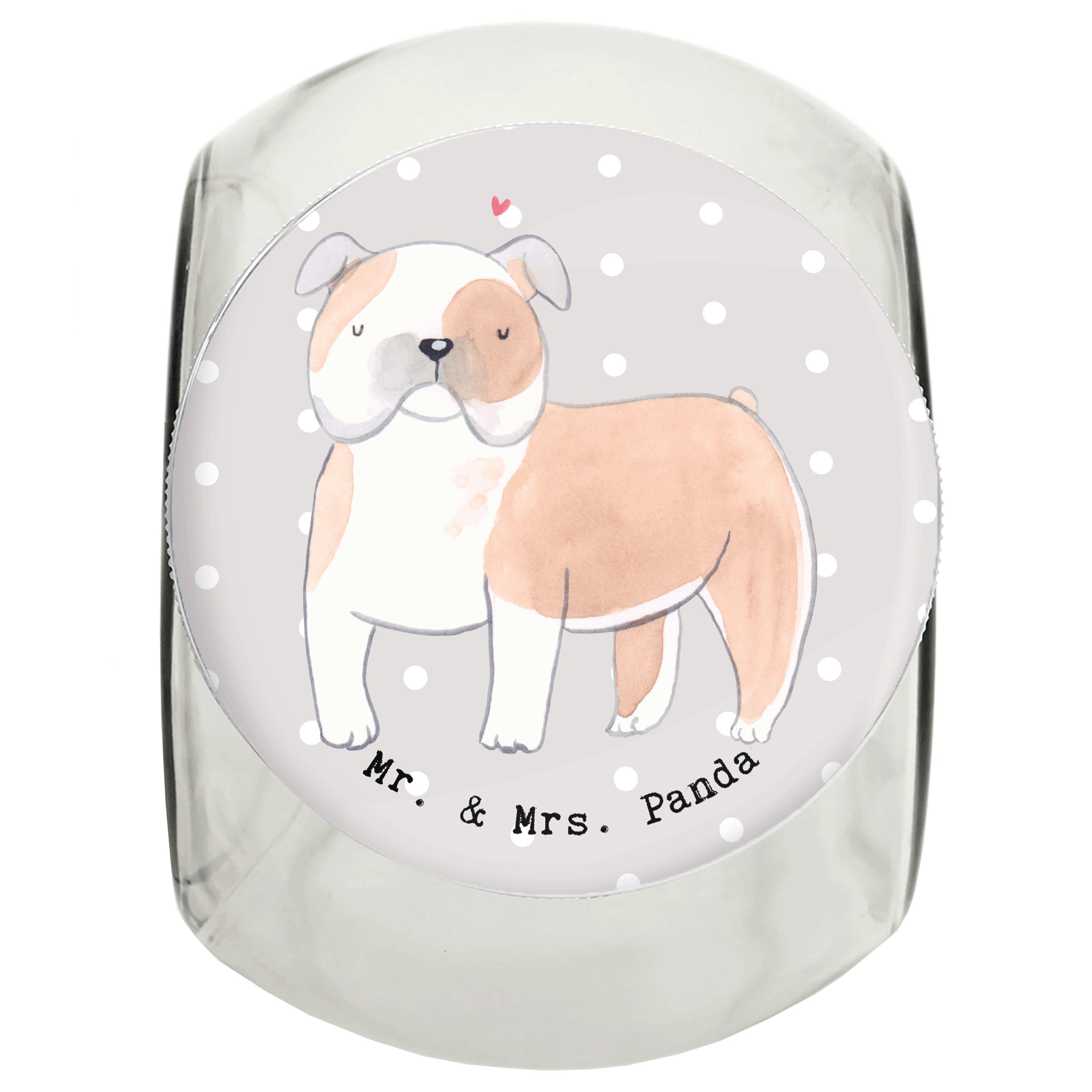 Mr. & Mrs. Panda Vorratsglas XL 2000ml Englische Bulldogge Lebensretter - Grau Pastell - Geschenk, Premium Glas, (1-tlg), Stilvolles Design