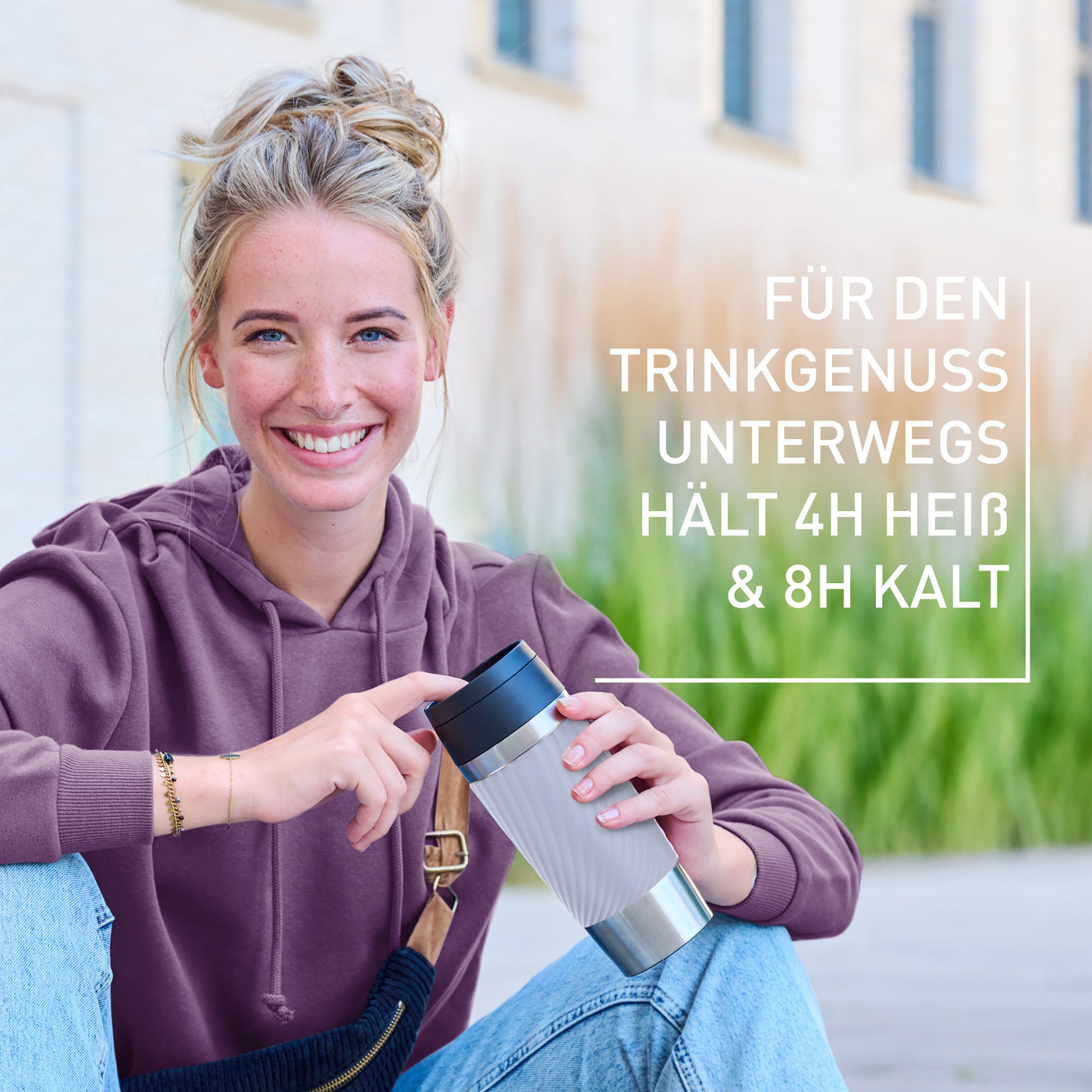 Emsa Thermobecher Travel Mug Classic Twist, 1-tlg., Edelstahl, Kunststoff, Silikon, 0,36 Liter, Comfort-Schraubverschluss, Quick-Press, auslaufsicher – Bild 4 von 5