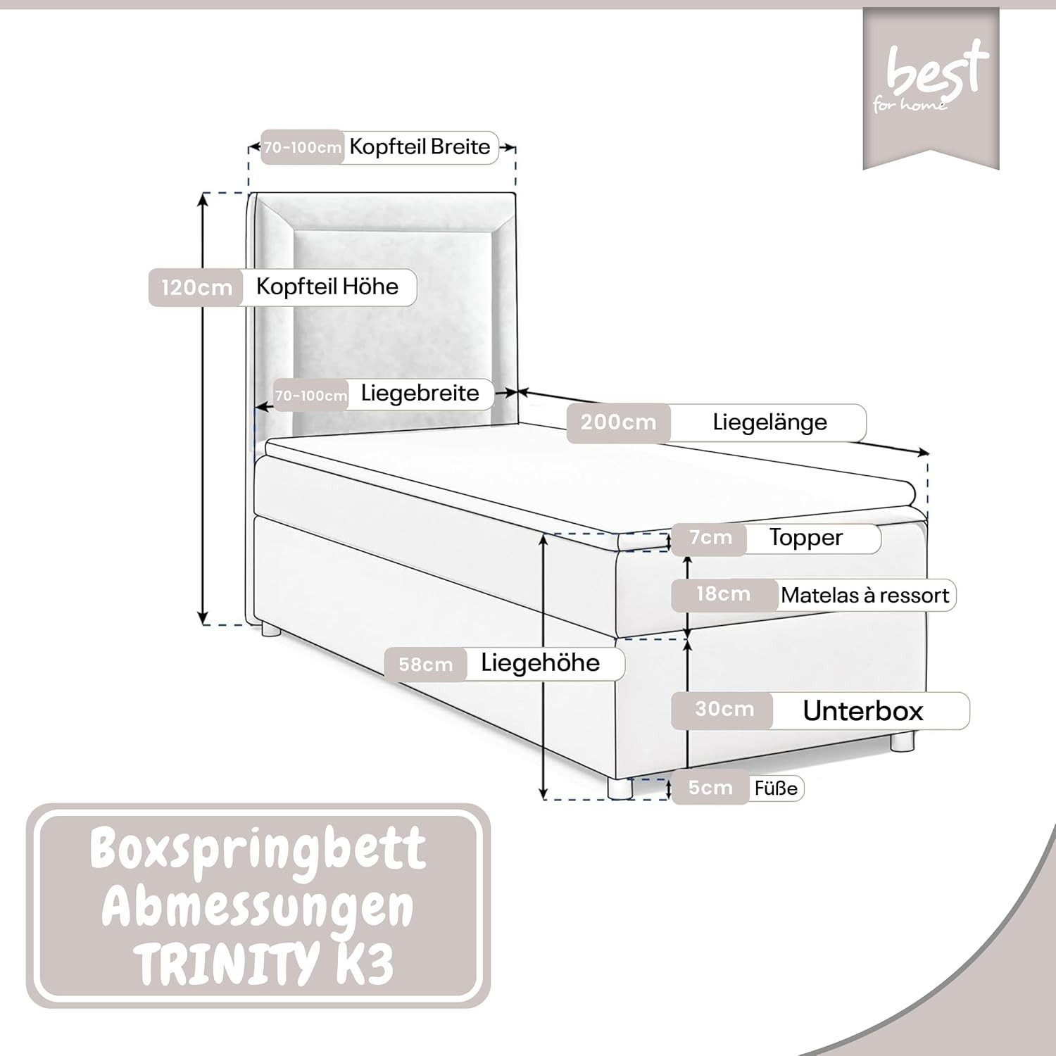 Best for Home Boxspringbett Trinity K-3 Boxspringbett mit Stauraum & Topper günstig online kaufen