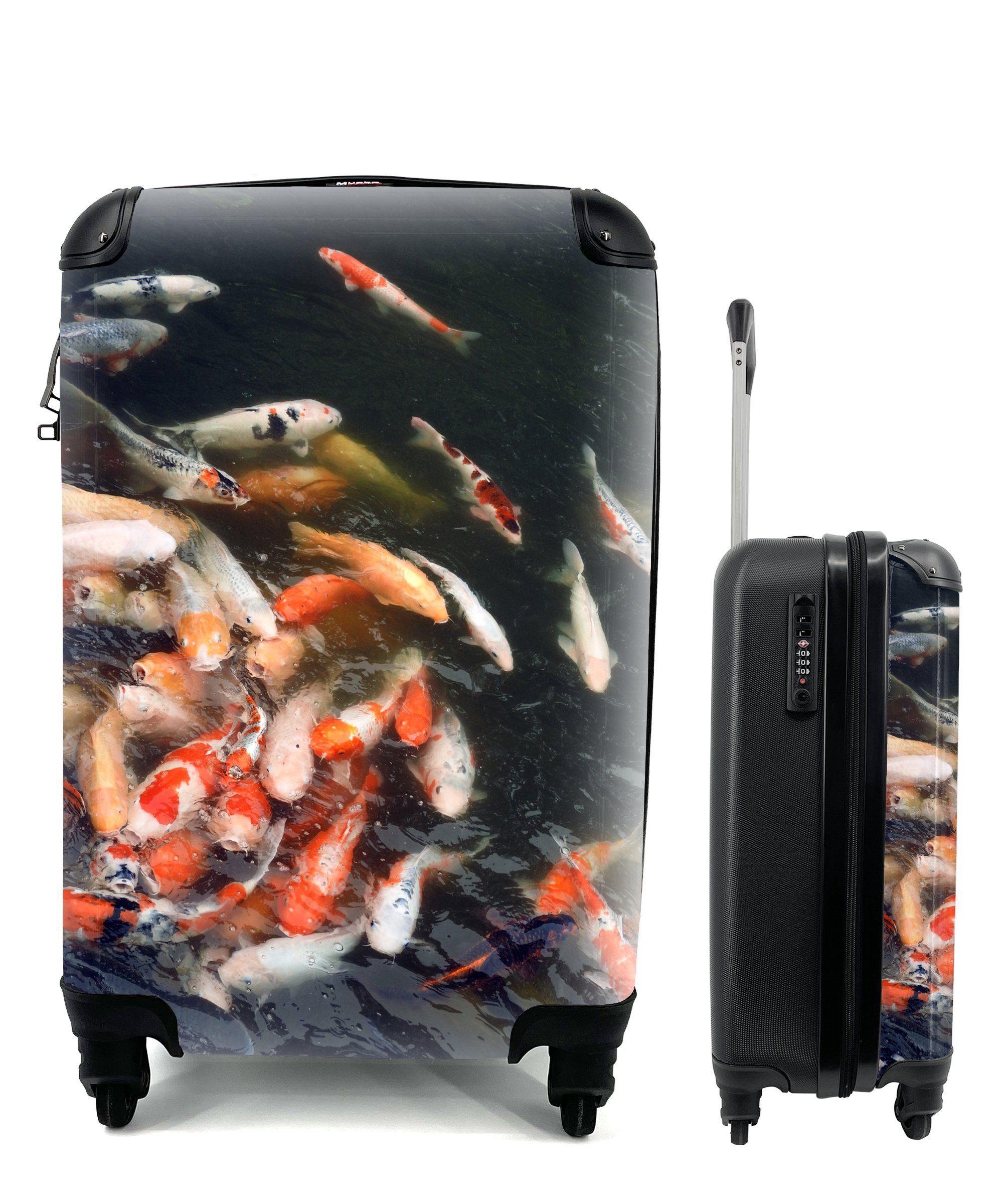 MuchoWow Handgepäckkoffer Ein voller 4 Reisekoffer Handgepäck Reisetasche Teich für mit rollen, mit Koi-Karpfen, Rollen, Trolley, Ferien