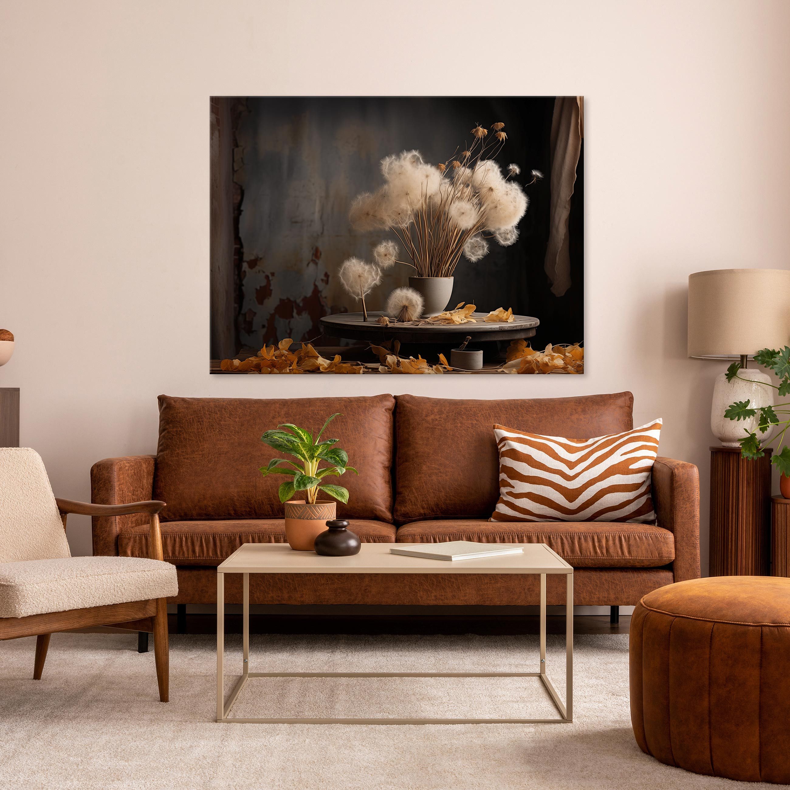 Wallarena Leinwandbild Löwenzahn Vase Stilleben Blumenstrauß günstig online kaufen