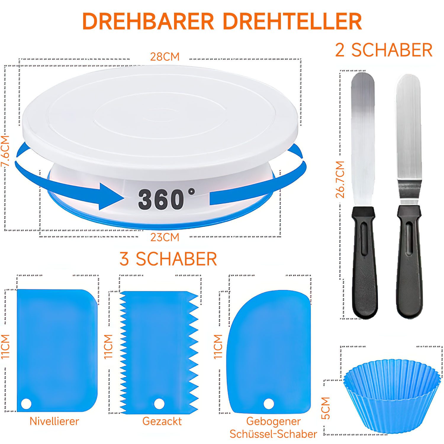 SURFOU Spritzbeutel 413-teiliges Torten Dekorationsset Kuchen Dekorieren Zubehör Backset mit Springform KuchenformenTortenplatte Drehbar