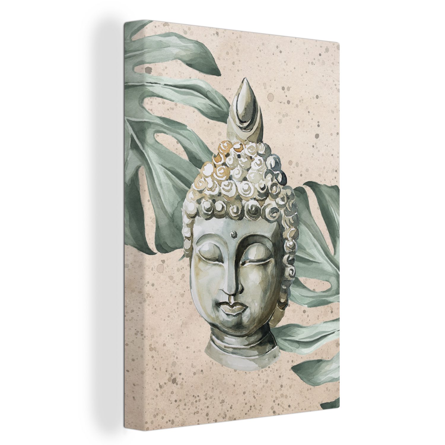 OneMillionCanvasses® Leinwandbild Buddha - Kopf - Weiß, (1 St), Leinwandbild fertig bespannt inkl. Zackenaufhänger, Gemälde, 20x30 cm