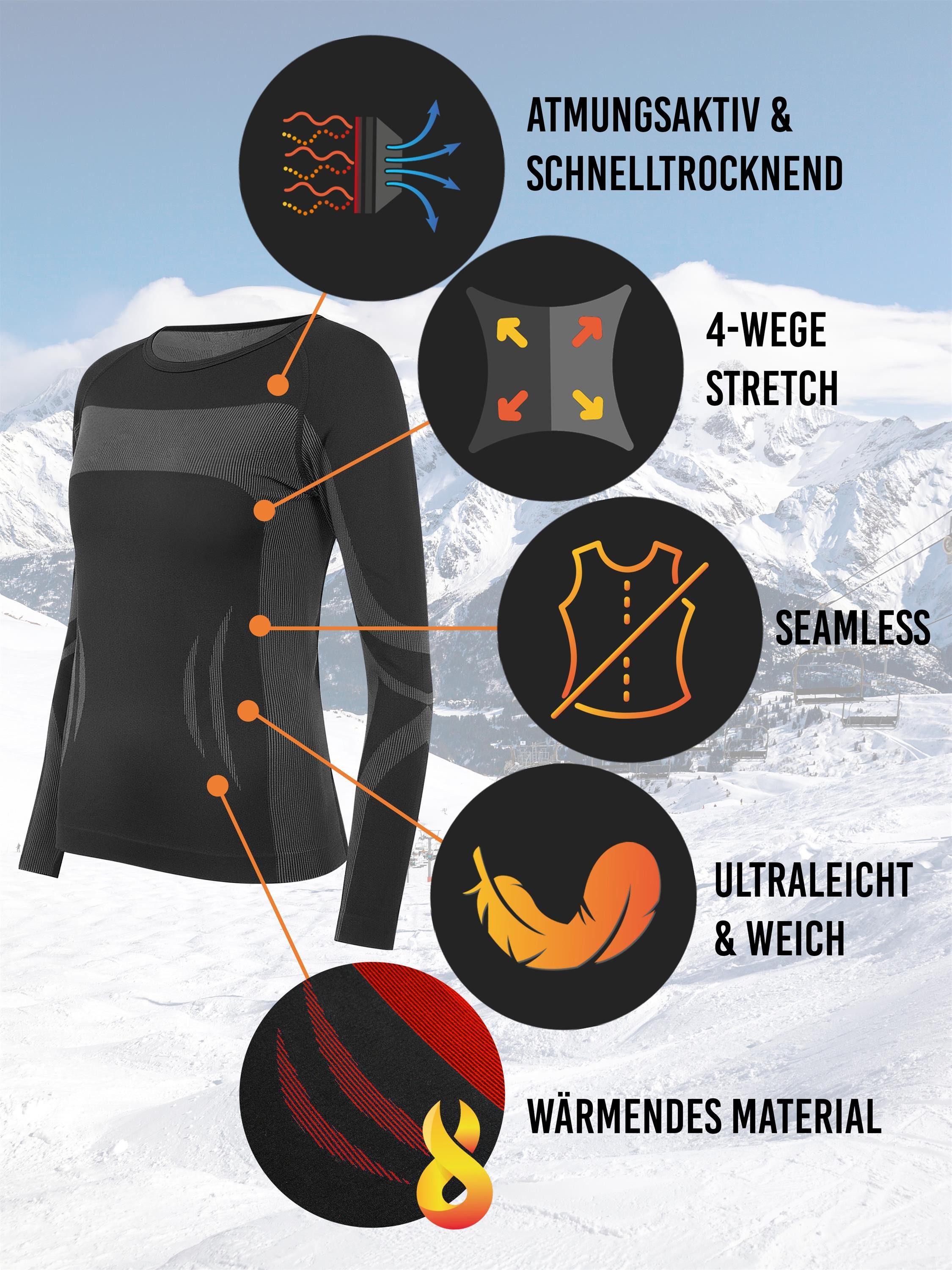 normani Funktionsunterhemd 1x Unisex Thermounterhemd langarm Skiunterhemd für Damen und Herren – Bild 4 von 5