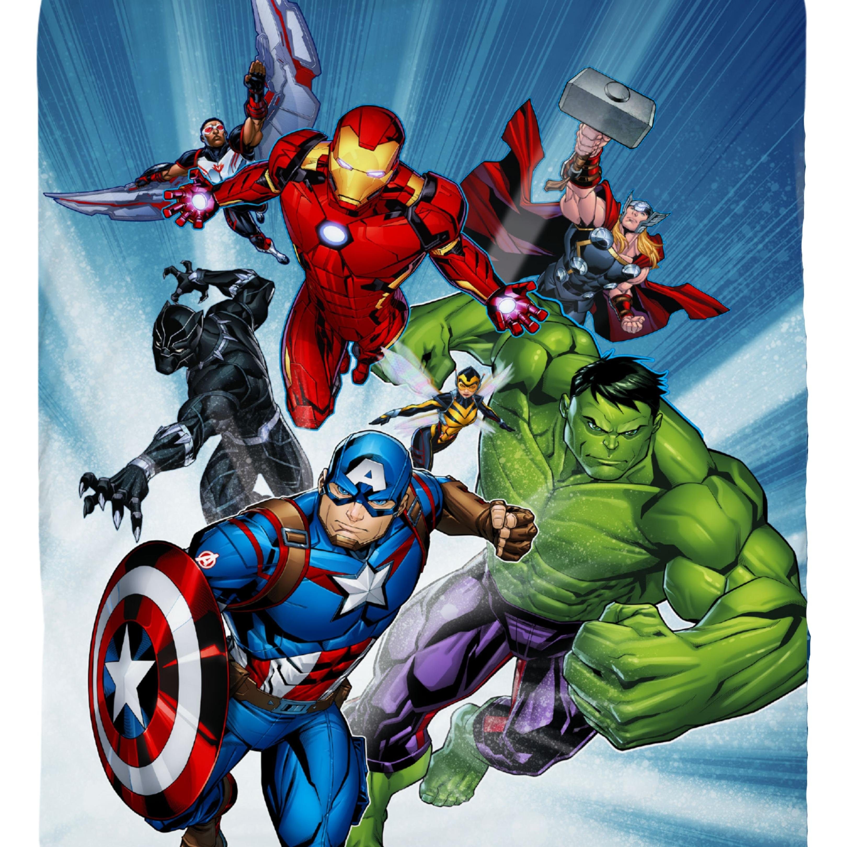 MTOnlinehandel Bettwäsche Avengers Marvel 135x200 + 80x80 cm, 100 % Baumwolle, Renforcé, 2 teilig, Jungen Kinderbettwäsche mit Captain America, Iron Man, Hulk & Thor