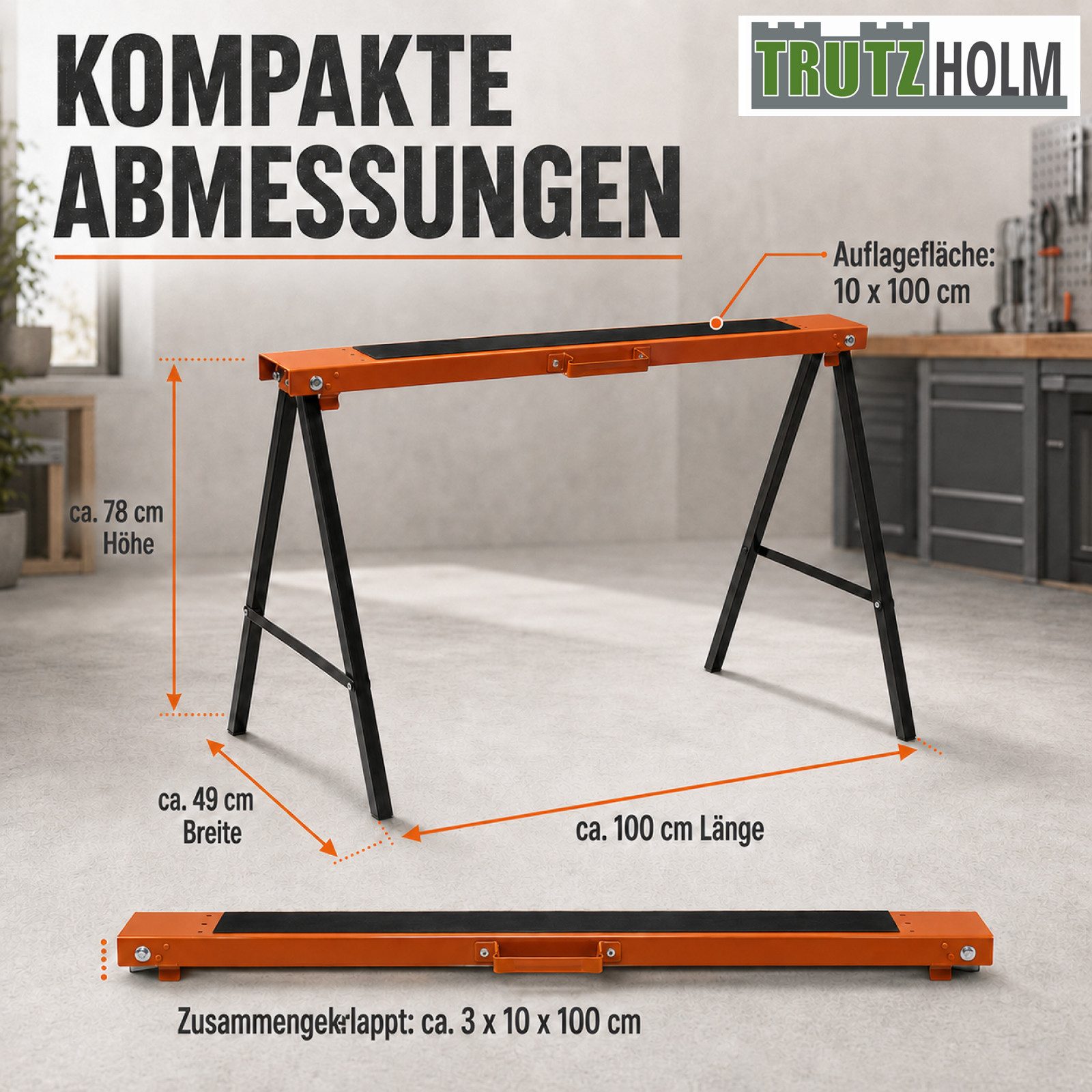 TRUTZHOLM Klappbock 2x Klappbock mit 250 kg Traglast je Paar, aus robustem, stabilem Stahl