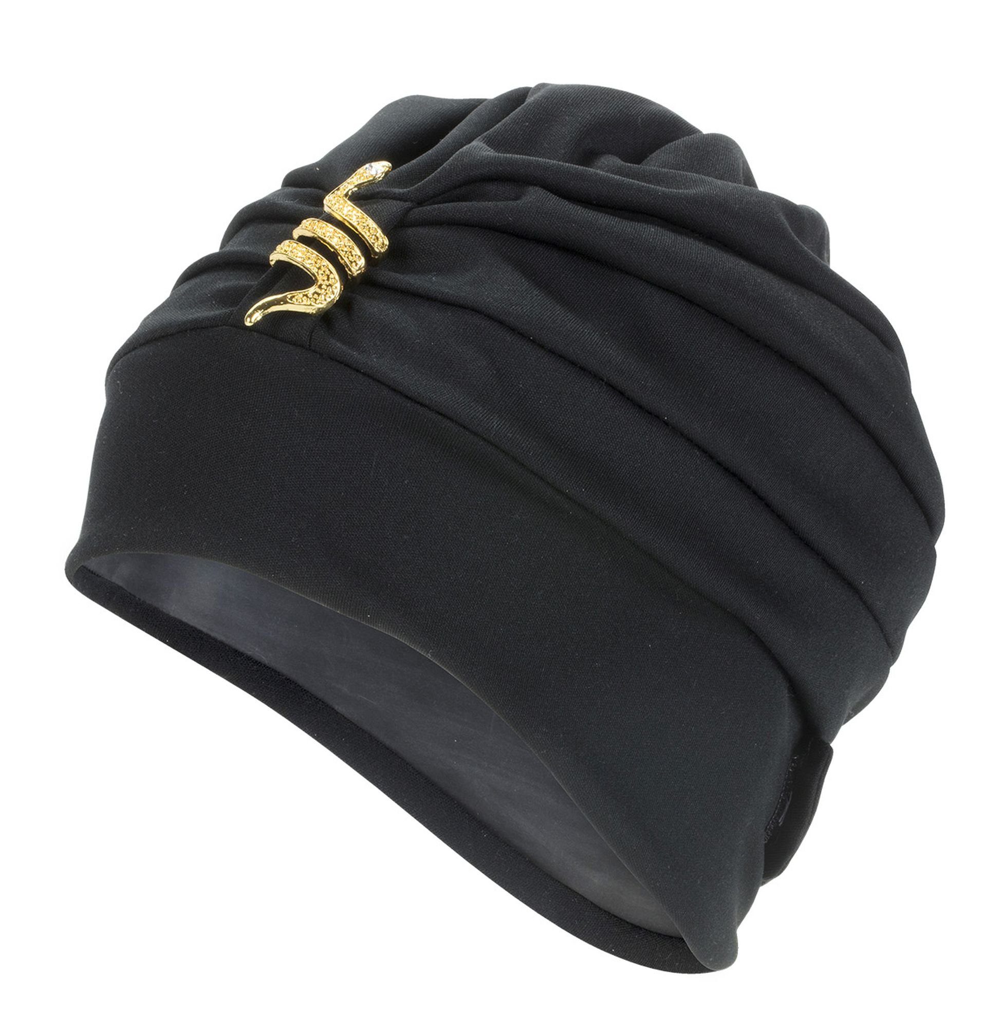 Fashy Badekappe Badehaube Badekappe Bademütze Damen Schwarz mit Schlangenmotiv Fashy