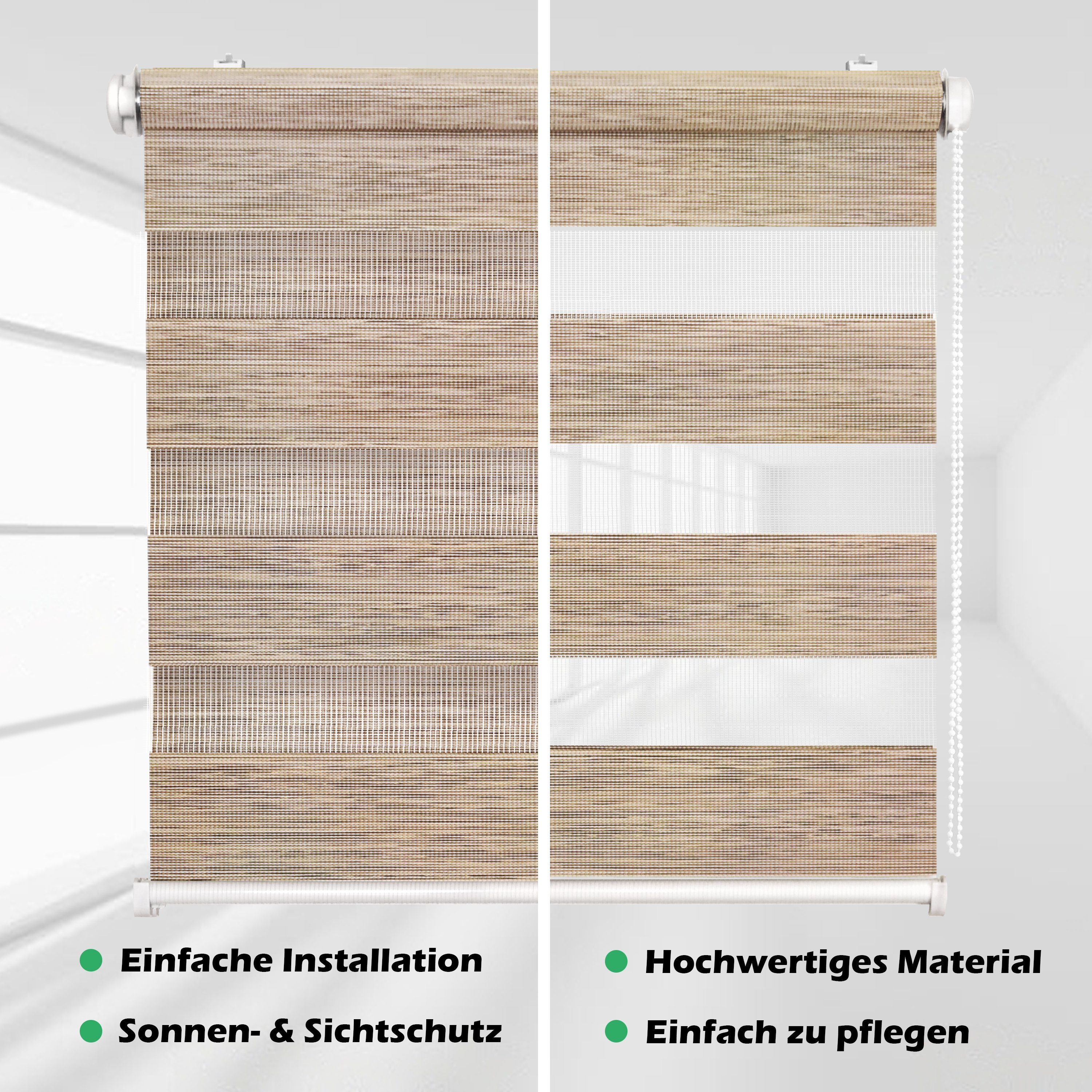 Doppelrollo Duo Rollo Klemmfix ohne Bohren für Fenster Rollos Faltrollo "Natural", DomDeco, Klemm- oder Schraubmontage, Klemmbar, Kettenzug, ohne Bohren, Sicht- – Bild 4 von 5