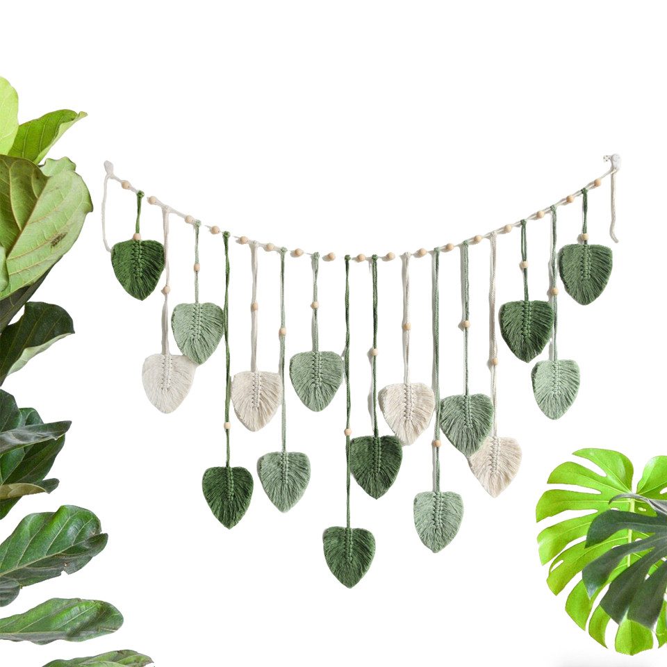 Zaewry Hängedekoration Makramee Wandbehang Handgemacht Wandteppich Boho Wohnungs Dekorationen, Chic Kunst Gewebte Feder Wanddeko Blatt Wandteppich