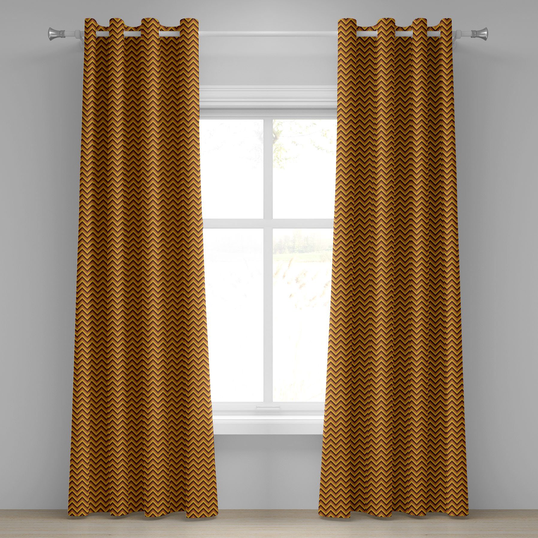 Gardine Dekorative 2-Panel-Fenstervorhänge für Schlafzimmer Wohnzimmer, Abakuhaus, Yellow Chevron Klassische Brown