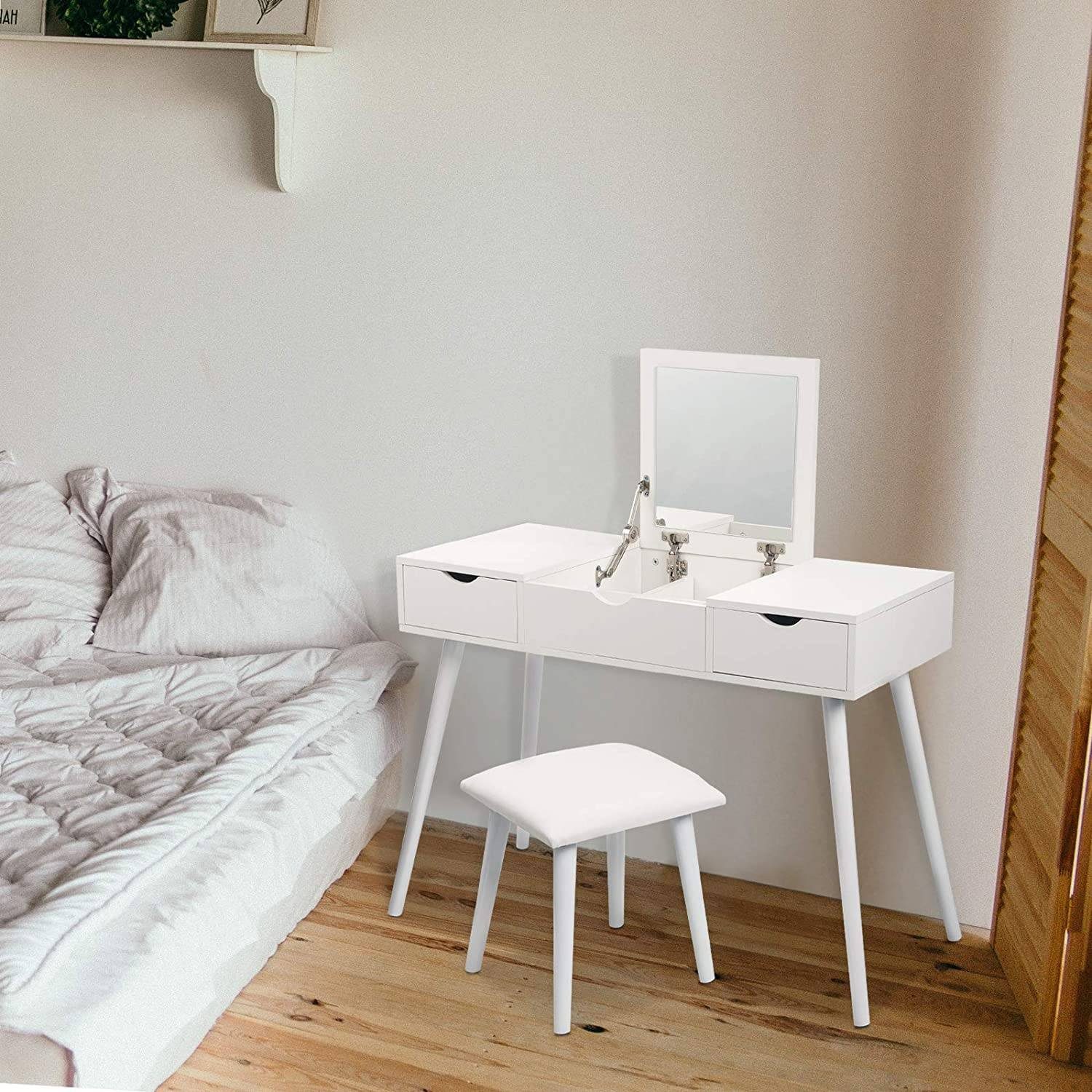 EUGAD Schminktisch (1-St), mit Hocker, Aufklappbarem Spiegel, 2 Schubladen günstig online kaufen