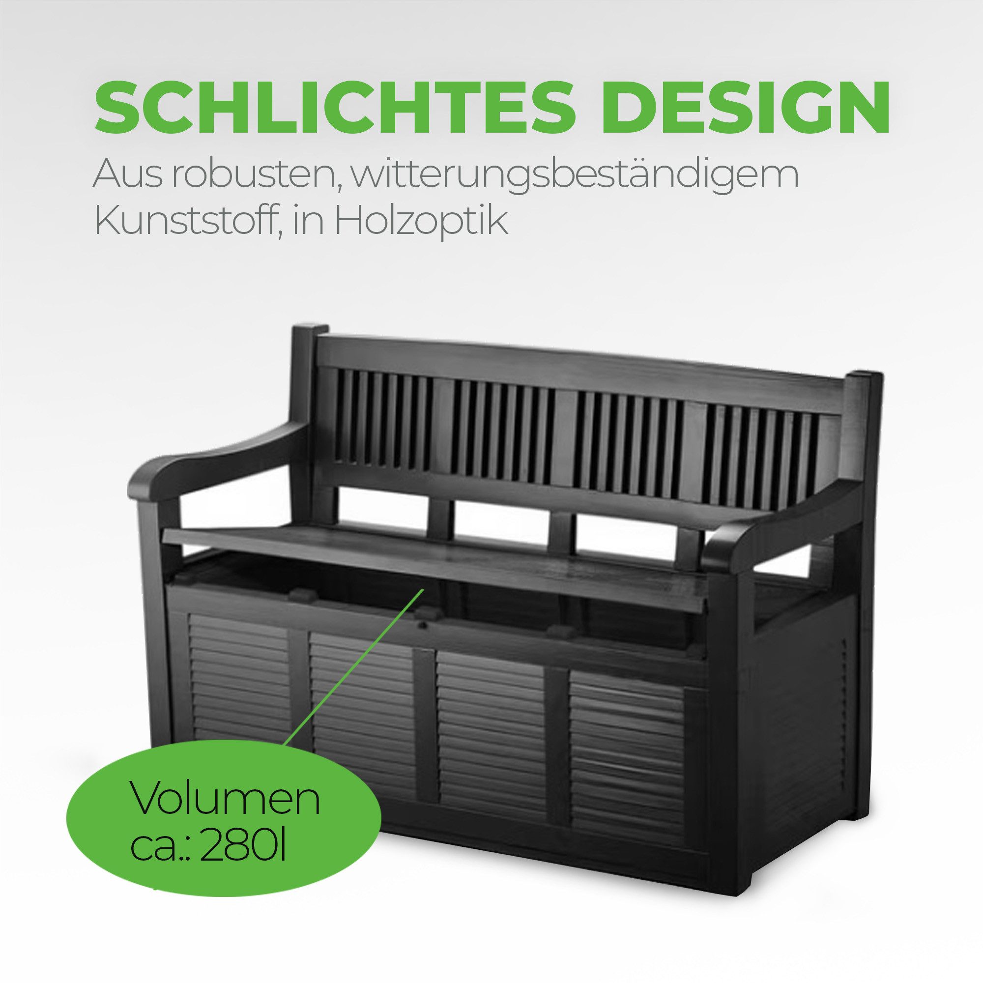 Bestlivings Gartenbank inkl. Stauraum 280L, 130x60x85 cm, Kunststoff, robust, UV- und Wetterbeständig – Bild 5 von 5