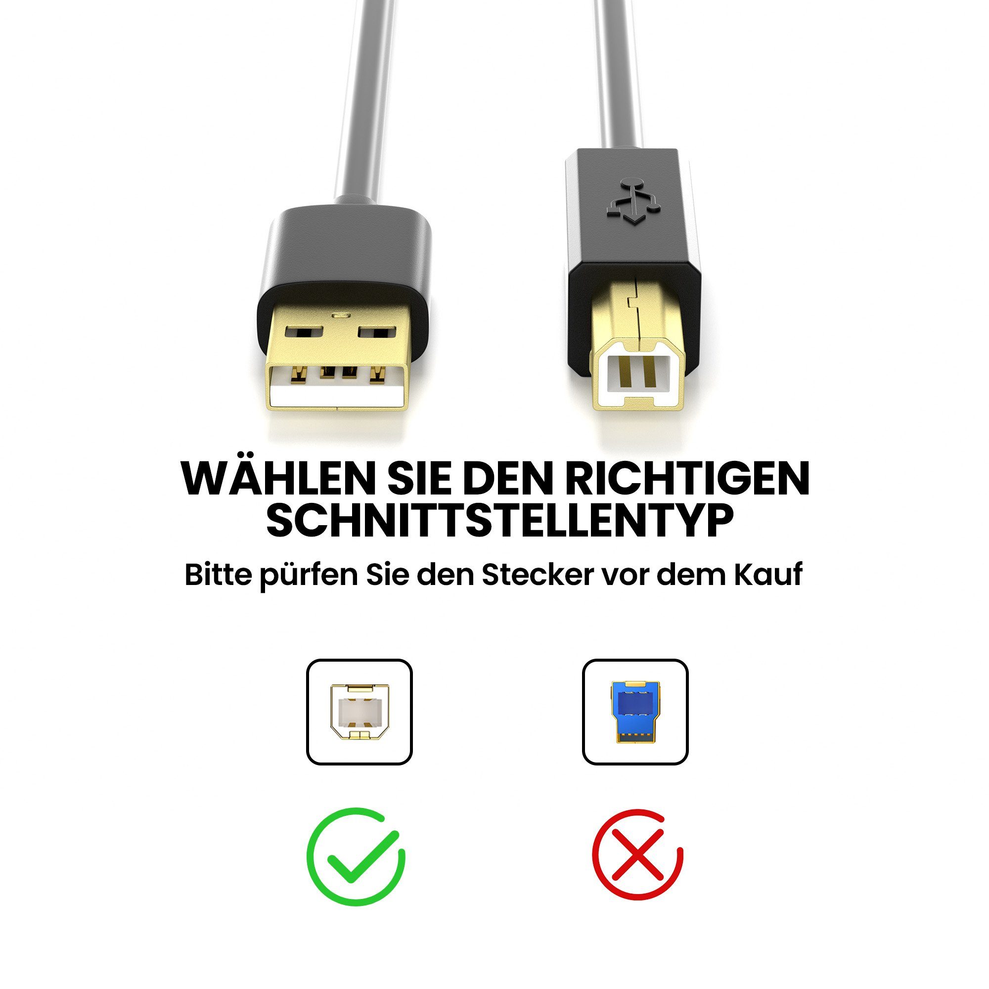 JAMEGA USB Druckerkabel Scannerkabel USB A auf USB B Drucker Kabel Brother USB-Kabel, USB-A Stecker, USB-B Stecker, (100 cm)