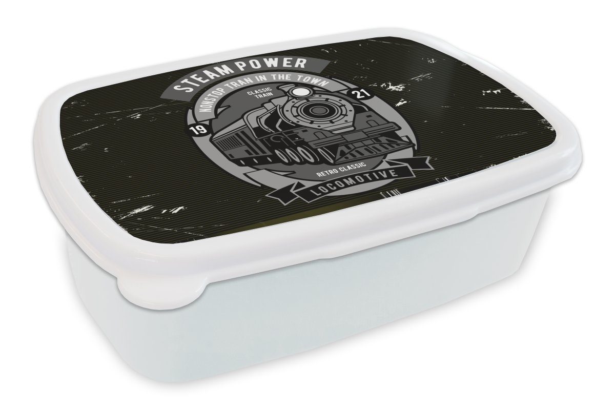 Lunchbox - für MuchoWow Erwachsene, Zug Kinder Vintage Brotdose, Zeichnung, für Jungs - und und Mädchen weiß Brotbox (2-tlg), Kunststoff,