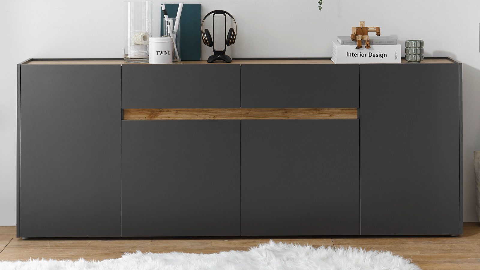 Furn.Design Sideboard Center (Anrichte in grau mit Wotan Eiche, 4-türig, 22 günstig online kaufen