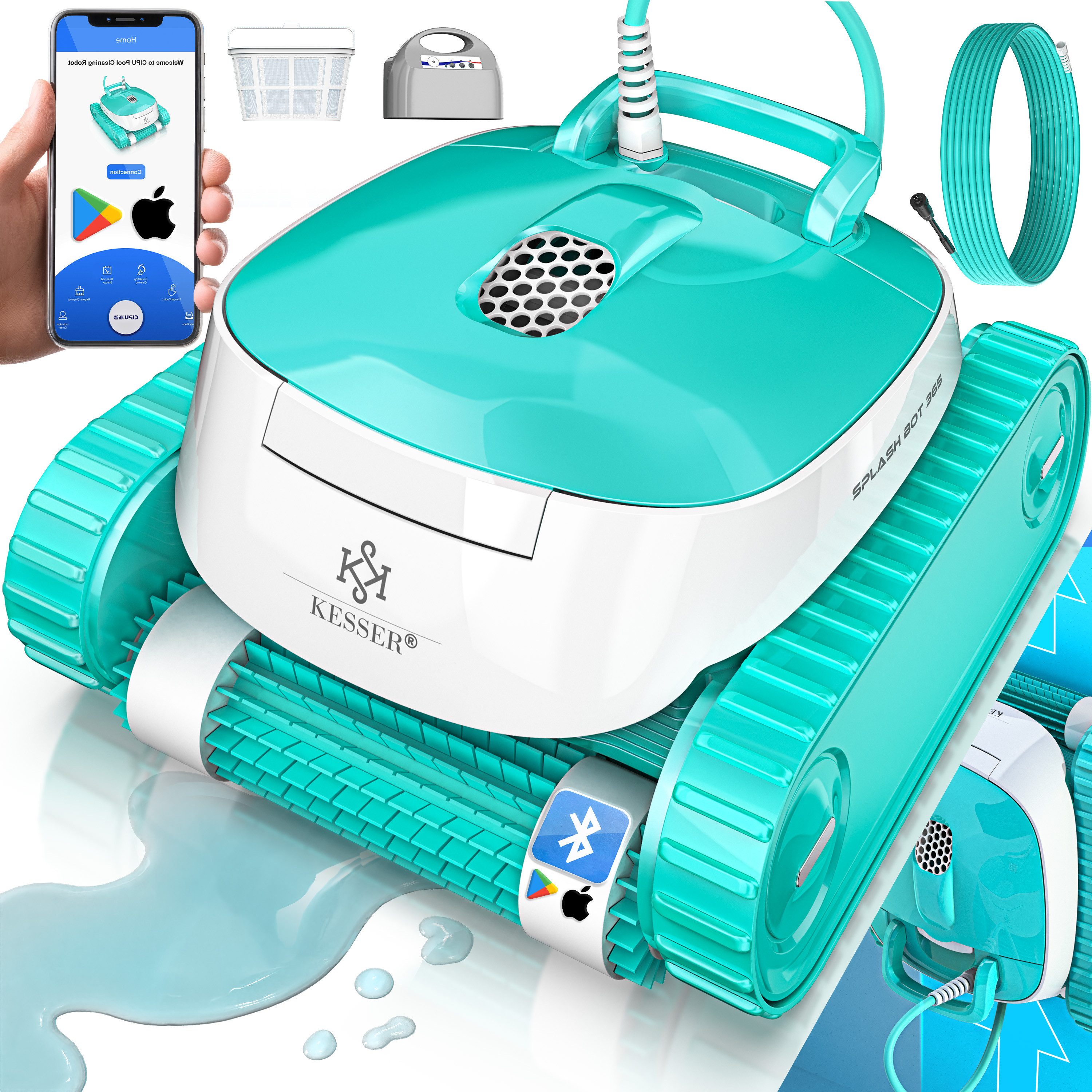 KESSER Poolroboter, Poolsauger für Boden & Wand Poolreiniger bis 100m² Pools mit APP