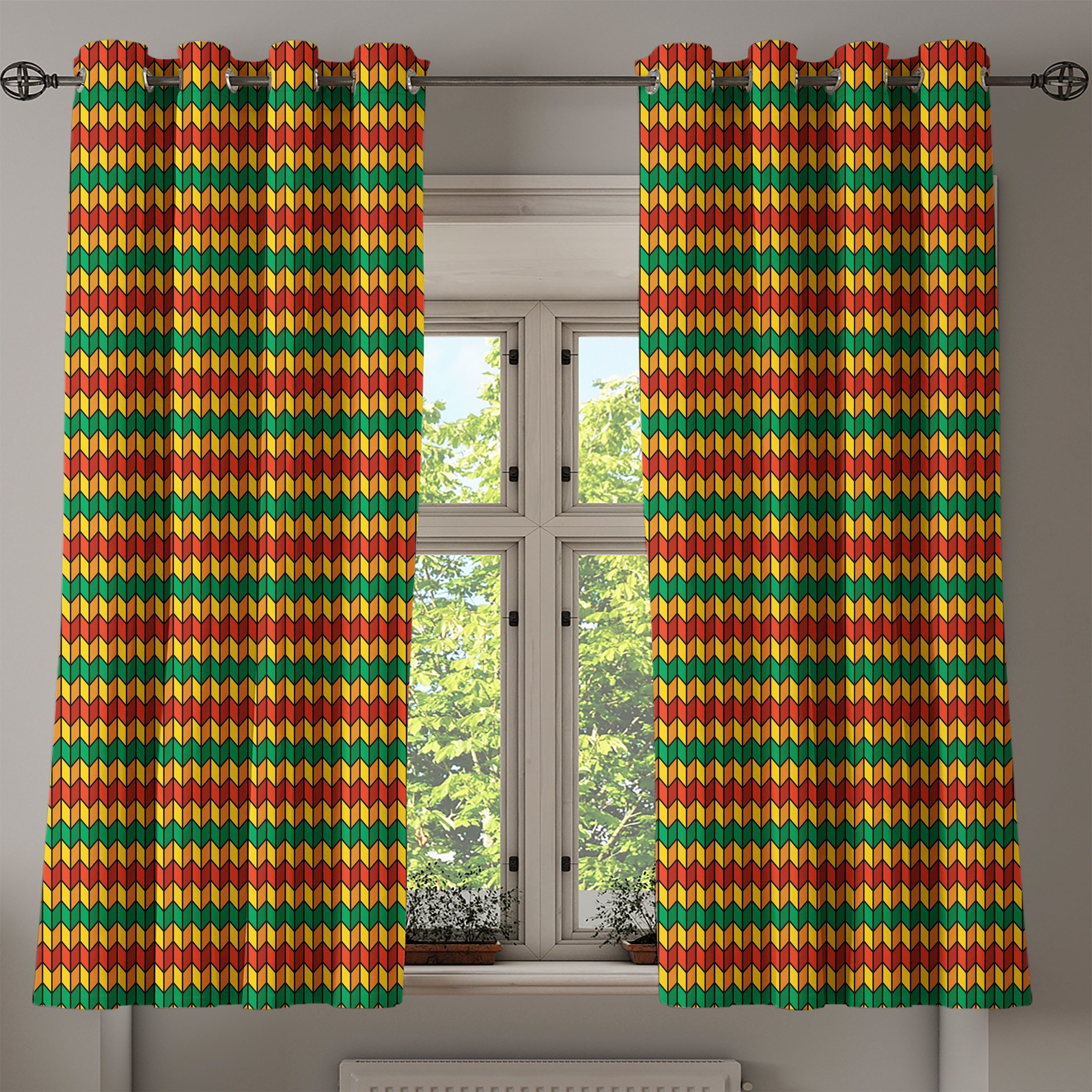 für 2-Panel-Fenstervorhänge Triangle Gardine Formen Dekorative Wohnzimmer, Abakuhaus, inspirierte Schlafzimmer Rasta