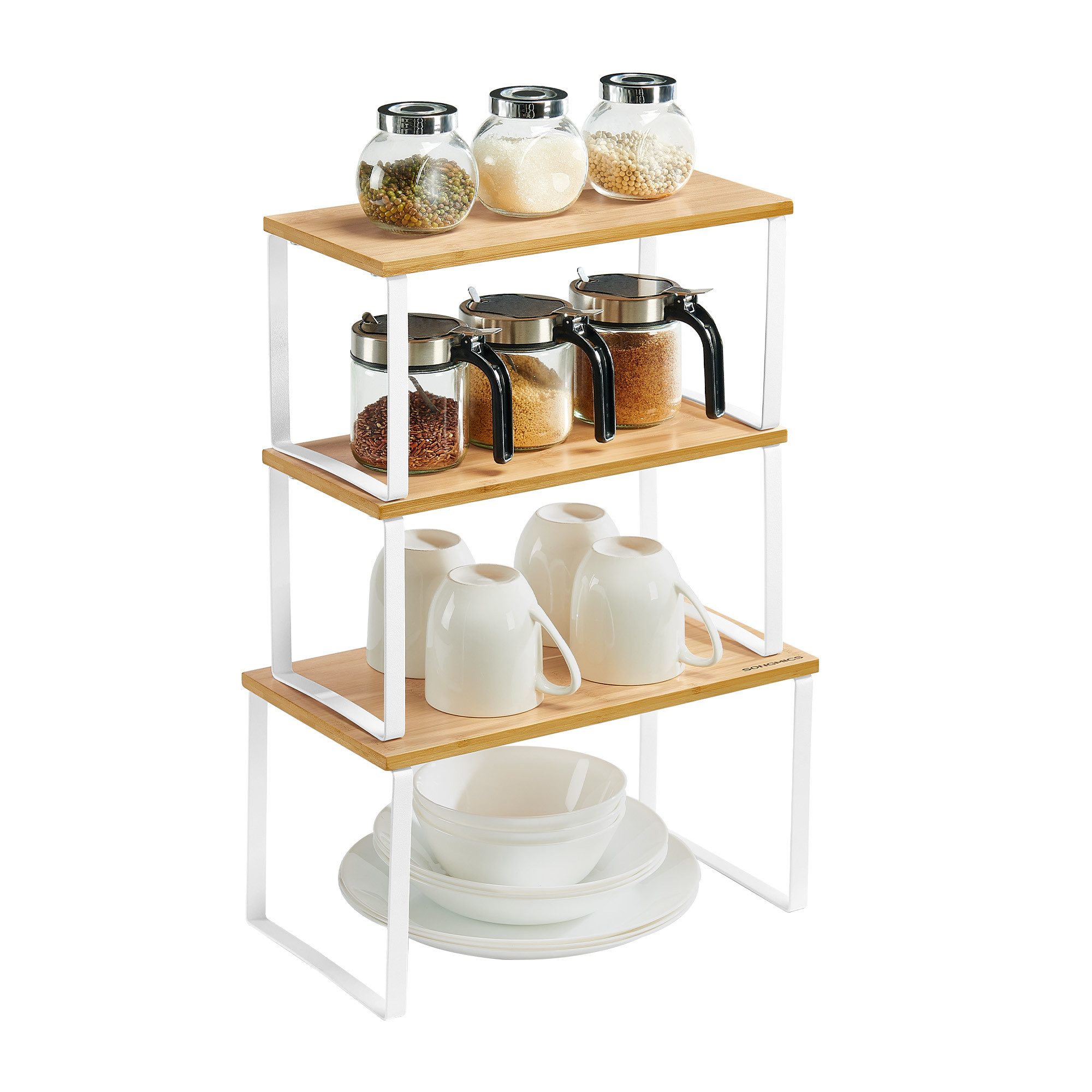 SONGMICS Gewürzregal, 3er Set, stapelbar, erweiterbar, Metall und Bambus günstig online kaufen
