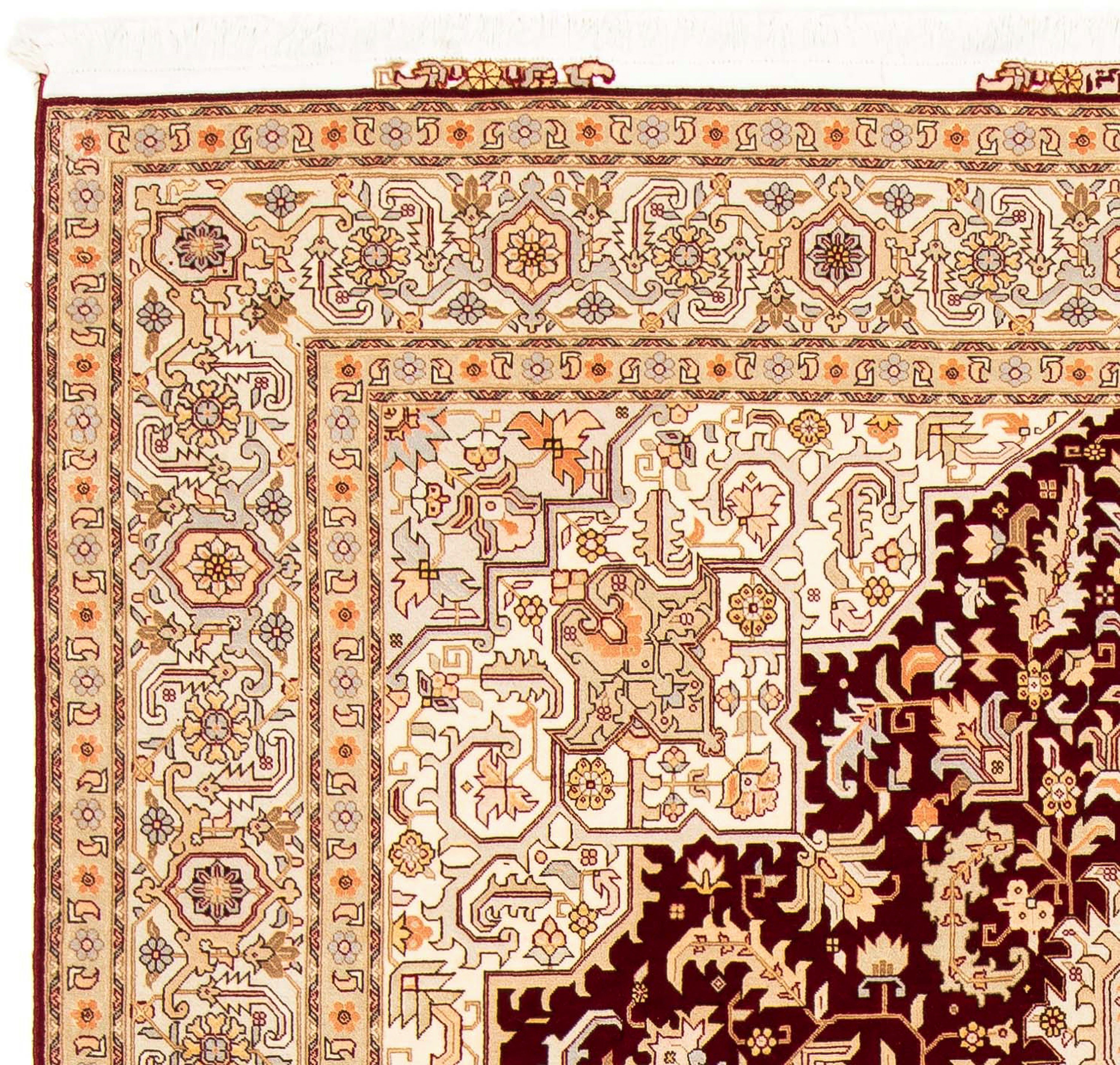 Perser Einzelstück 7 rechteckig, Royal 300 Orientteppich Täbriz - 200 x Zertifikat - - mit dunkelrot, - Wohnzimmer, mm, morgenland, Höhe: Handgeknüpft, cm
