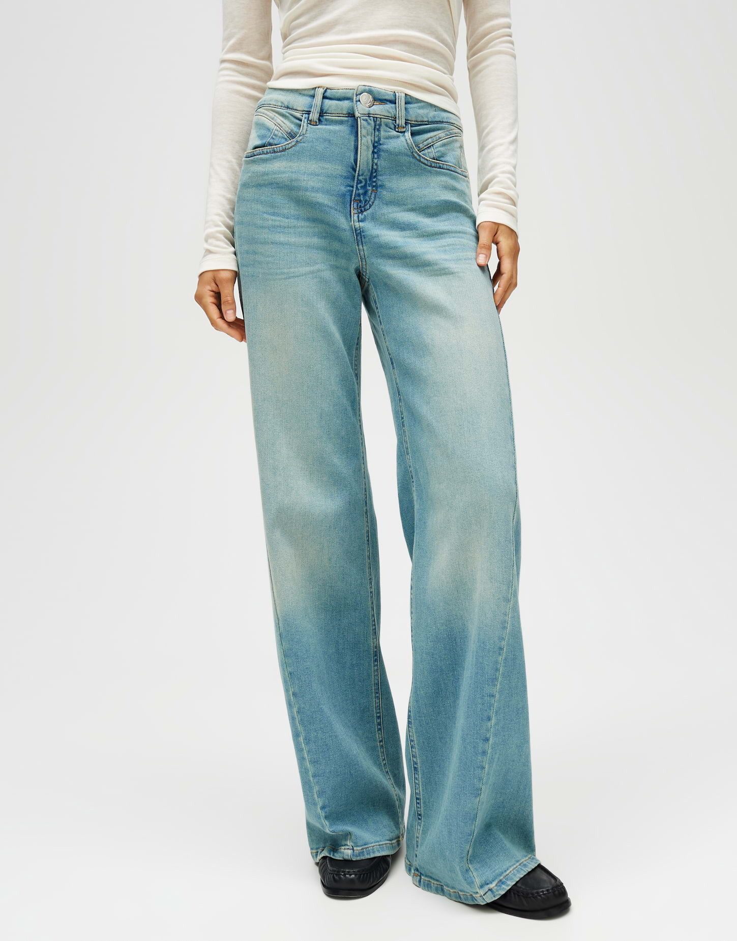 OPUS PANTS Palazzohose MELLY COOLEST aus Baumwollmix Mid Rise Palazzo Fit, Long, leichte Used-Effekte