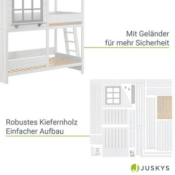 Juskys Kinderbett Traumhaus, 90x200 cm, Hochbett in Haus-Optik, Rausfallschutz, inkl. Lattenrost