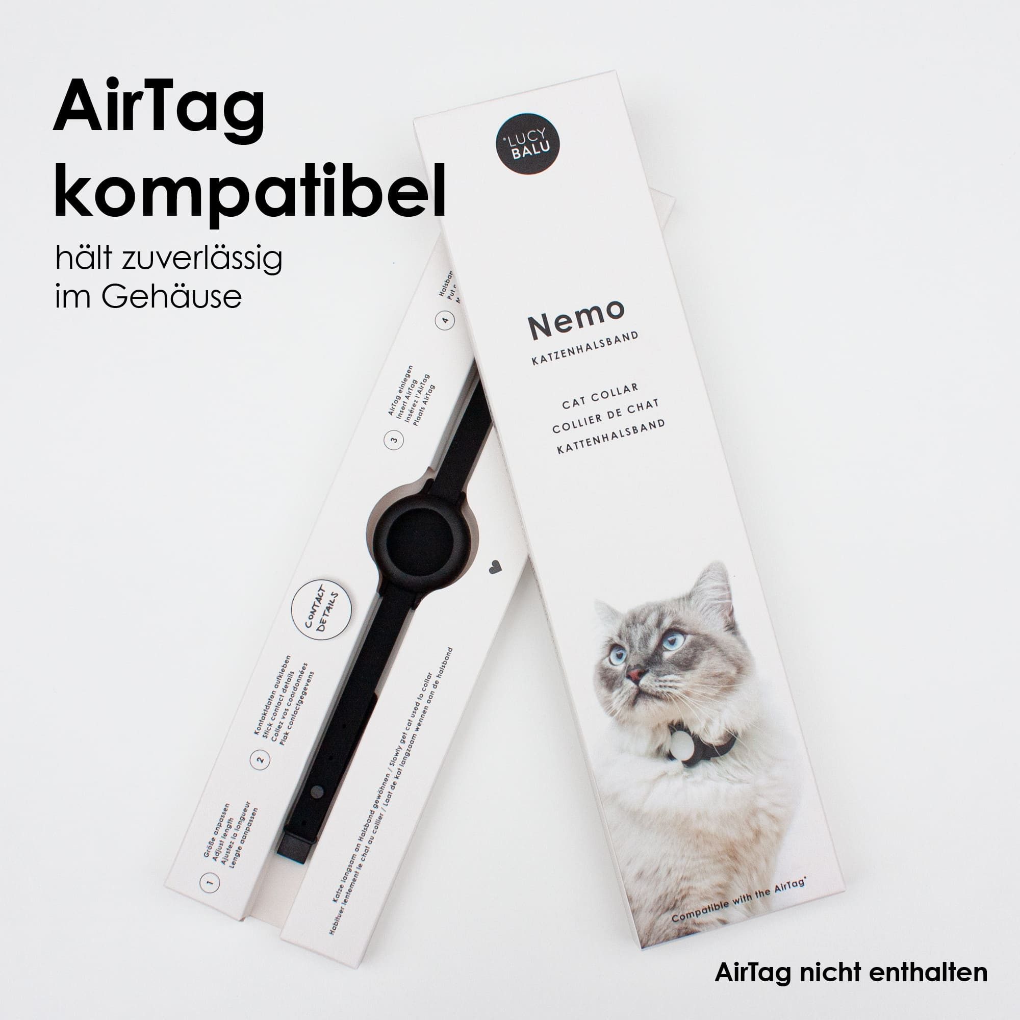 LucyBalu Katzen-Halsband NEMO für den AirTag als Katzentracker, Silikon, Sicherheitsverschluss