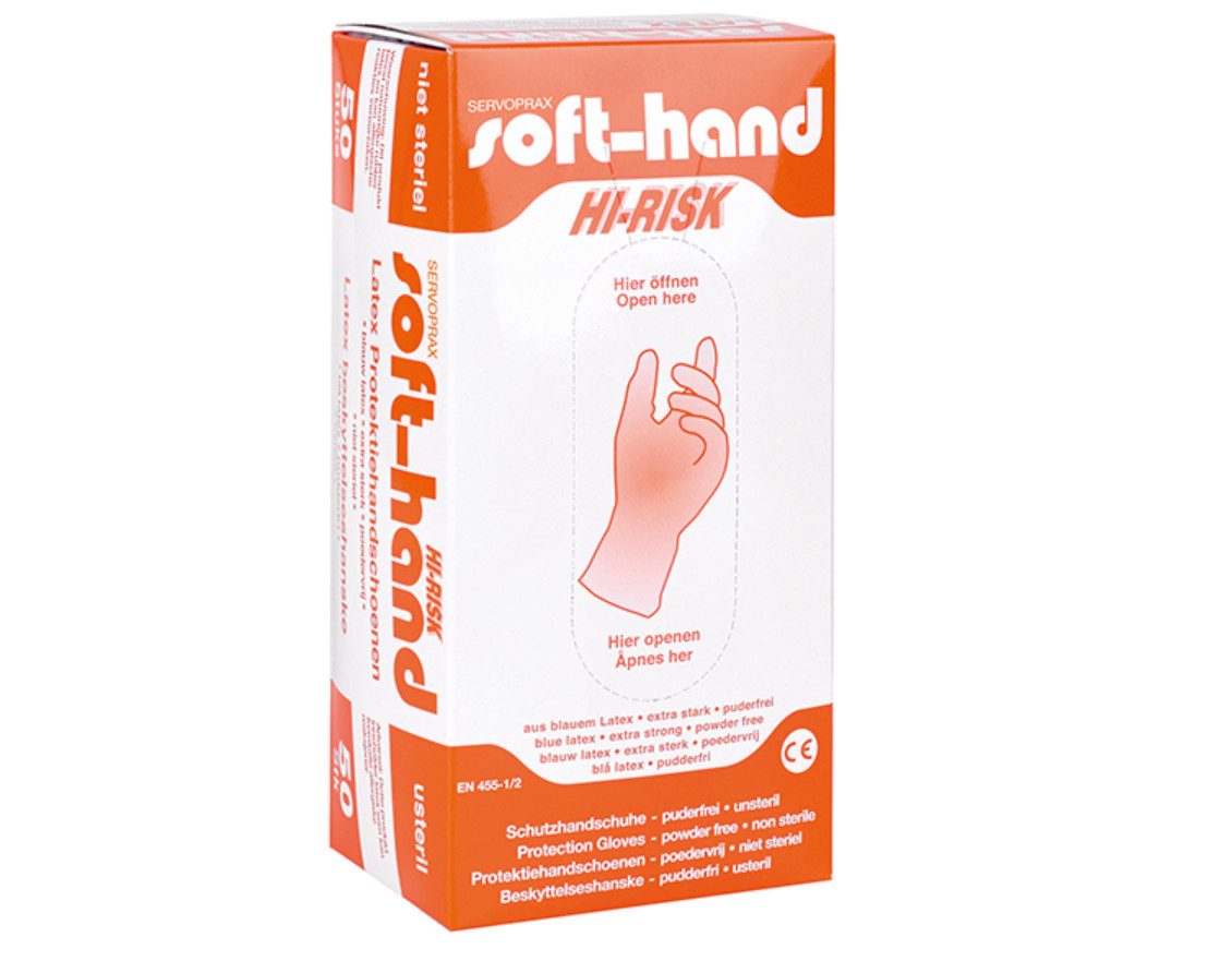 DocMed Latexhandschuhe Soft-Hand Hi-Risk - Latex - puderfrei (Unsterile Latexhandschuhe, 50-St., Medizinische Schutz) Puderfrei und Robuste Latexhandschuhe