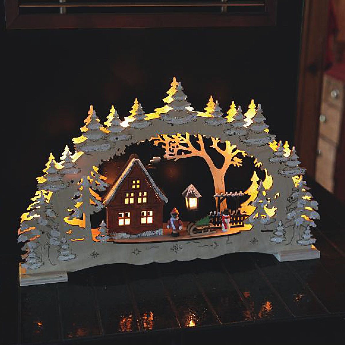 STAR TRADING Schwibbogen Lichterbogen "Village" Holz natur, 10 LED warmweiß