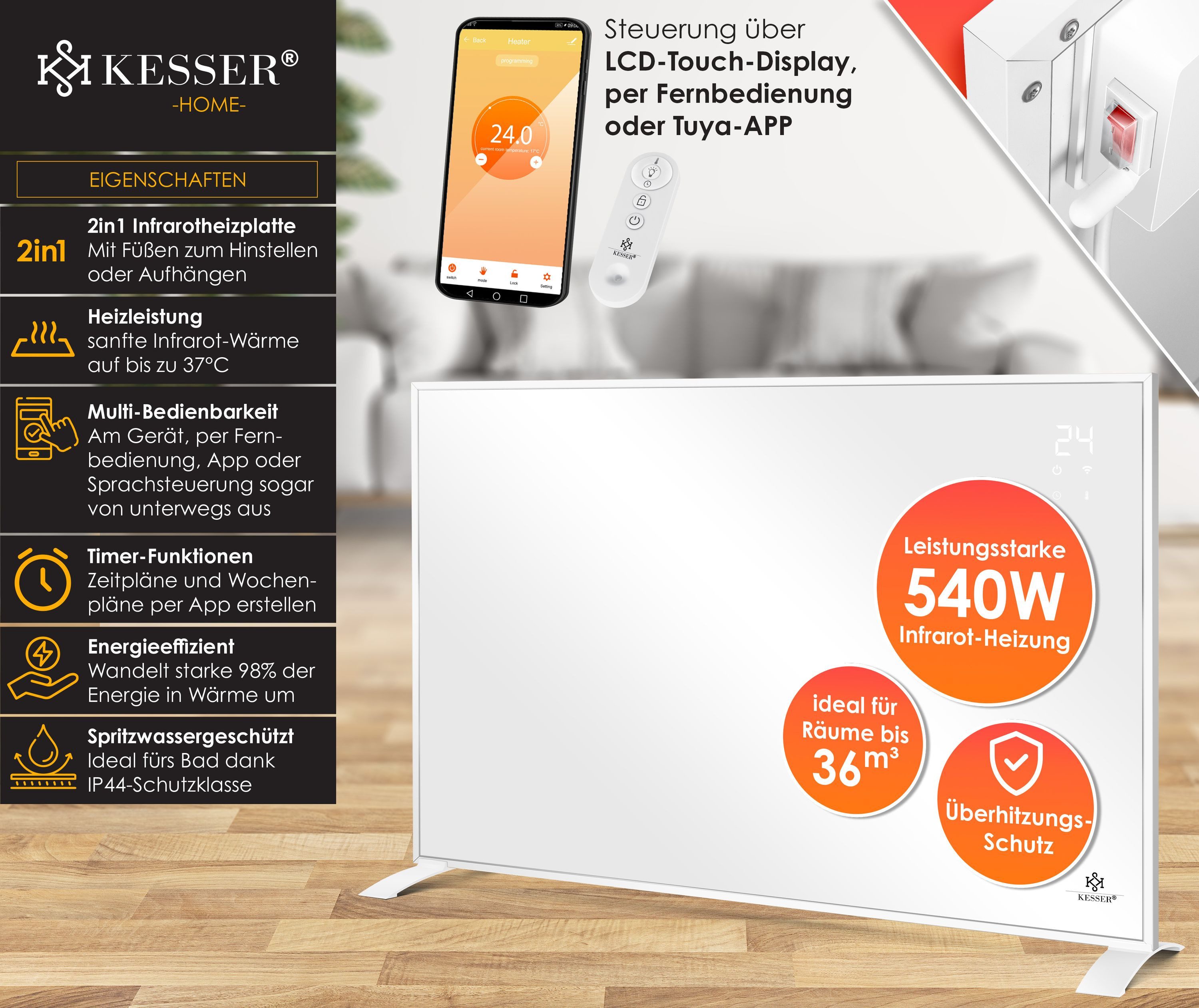 KESSER Infrarotheizung, Energiesparend Infrarot Standgerät & Wandmontage Elektroheizung