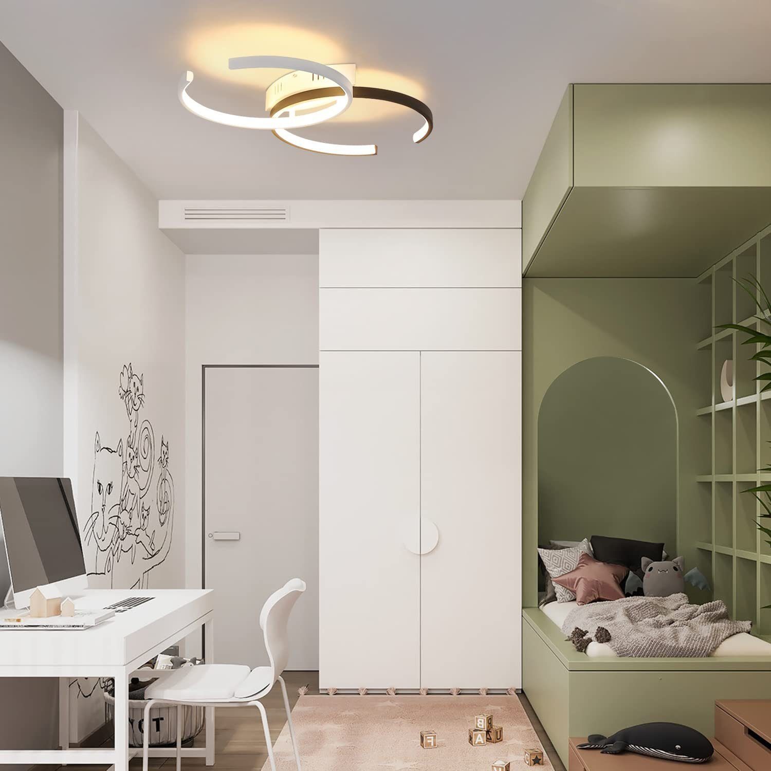 Nettlife Deckenleuchte fest LED integriert 24W weiß&schwarz, 3000K Wohnzimmer