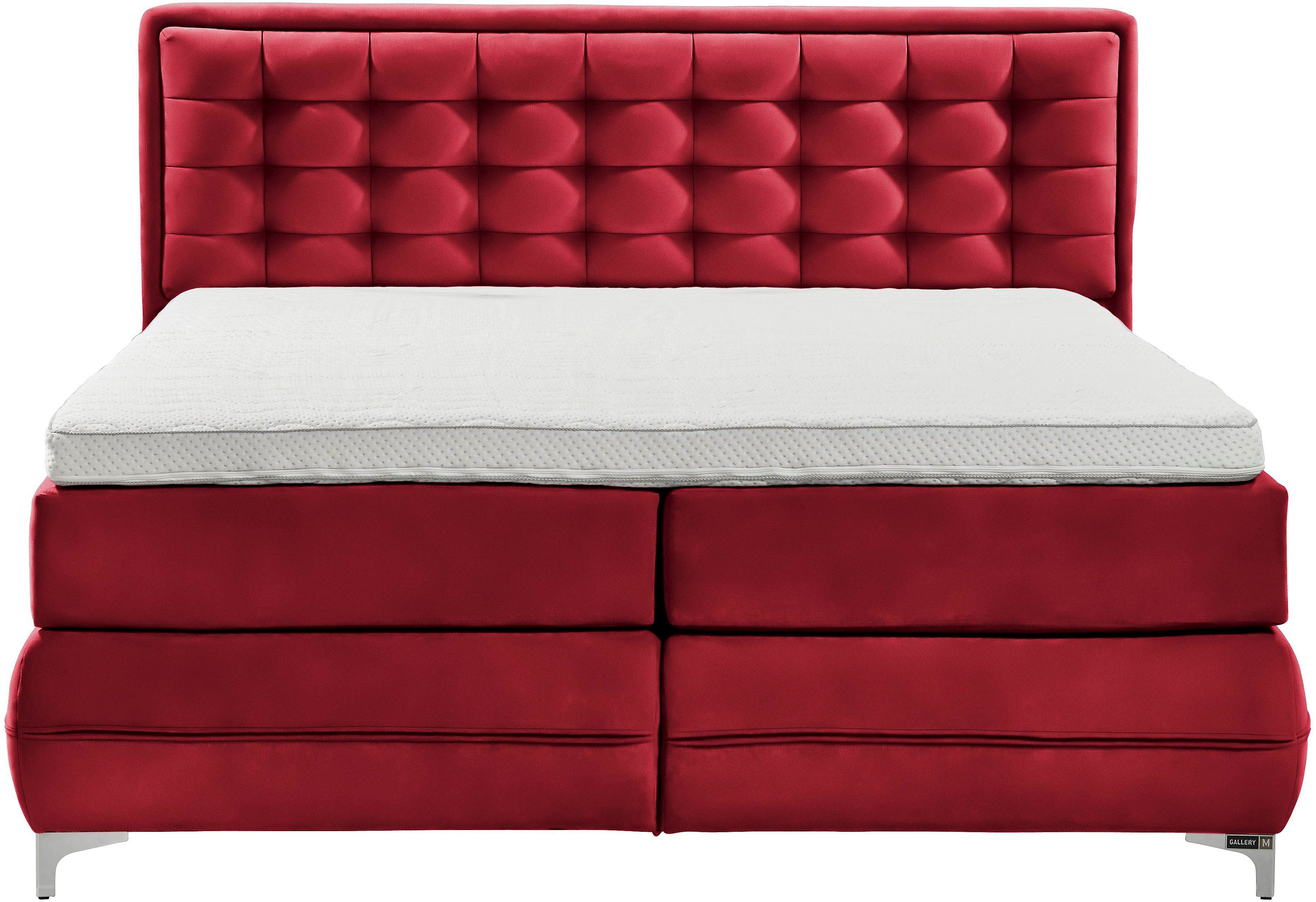 Musterring Boxspringbett Dubai, Winkelfuß in Chrom, 3 Härtegrade, Kopfteil in Kassettensteppung