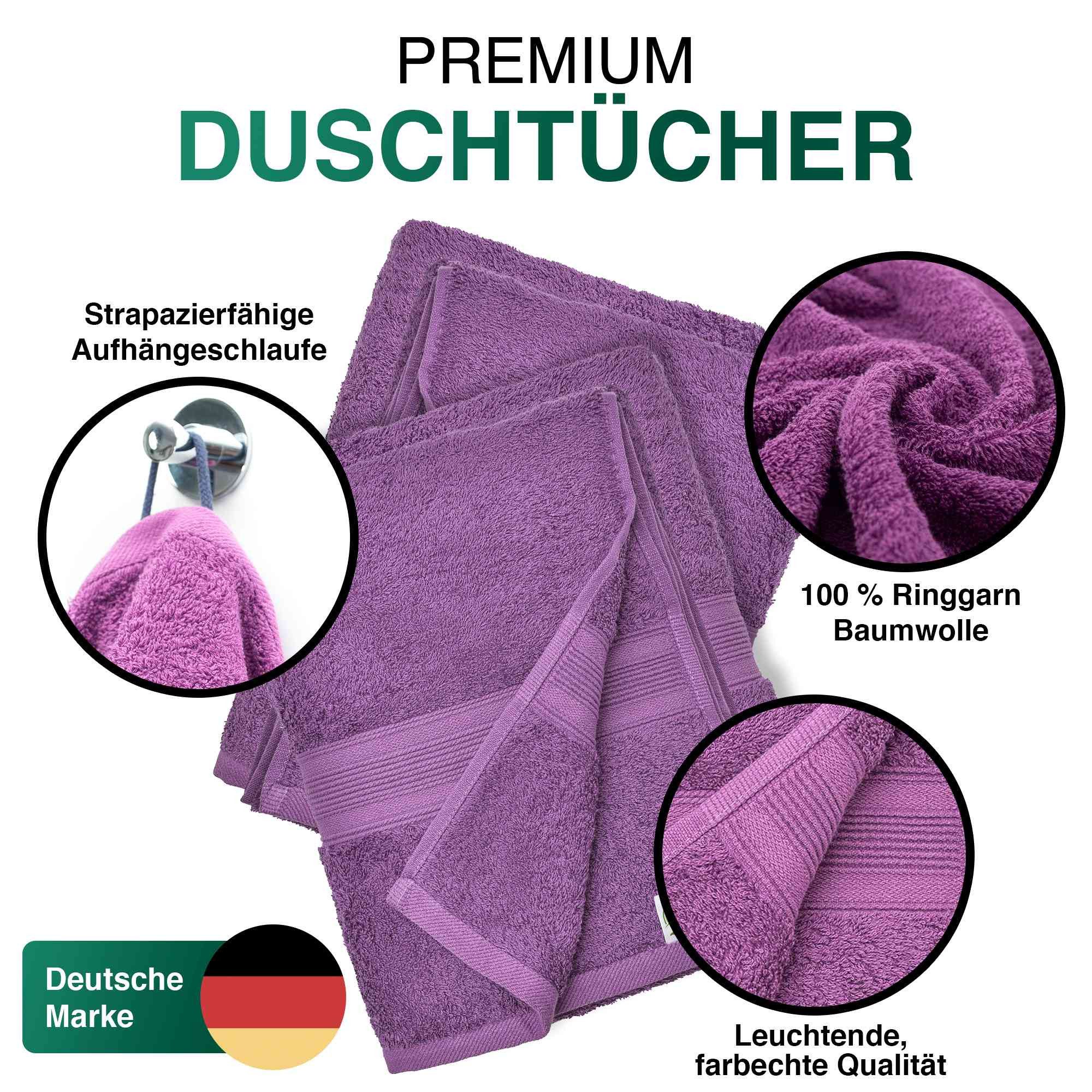 leevitex® Duschtücher 2er-Set, 70x140 cm, 100% Baumwolle, saugstark und fusselfrei, Frottee (Set, 2-St), OEKO-TEX® STANDARD 100 zertifiziert, gestreifte Bordüre