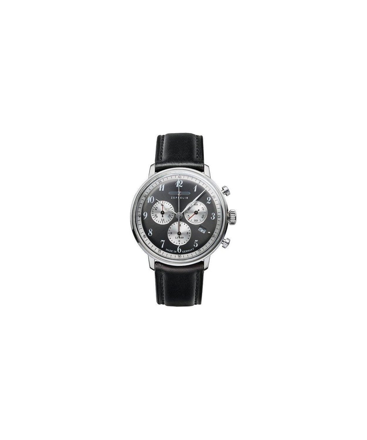ZEPPELIN Chronograph Herrenuhr, Quarzuhr, Edelstahl, Grau Silber 7086-2 7086-2, Datumsanzeige, gewölbtes Kunststoffglas