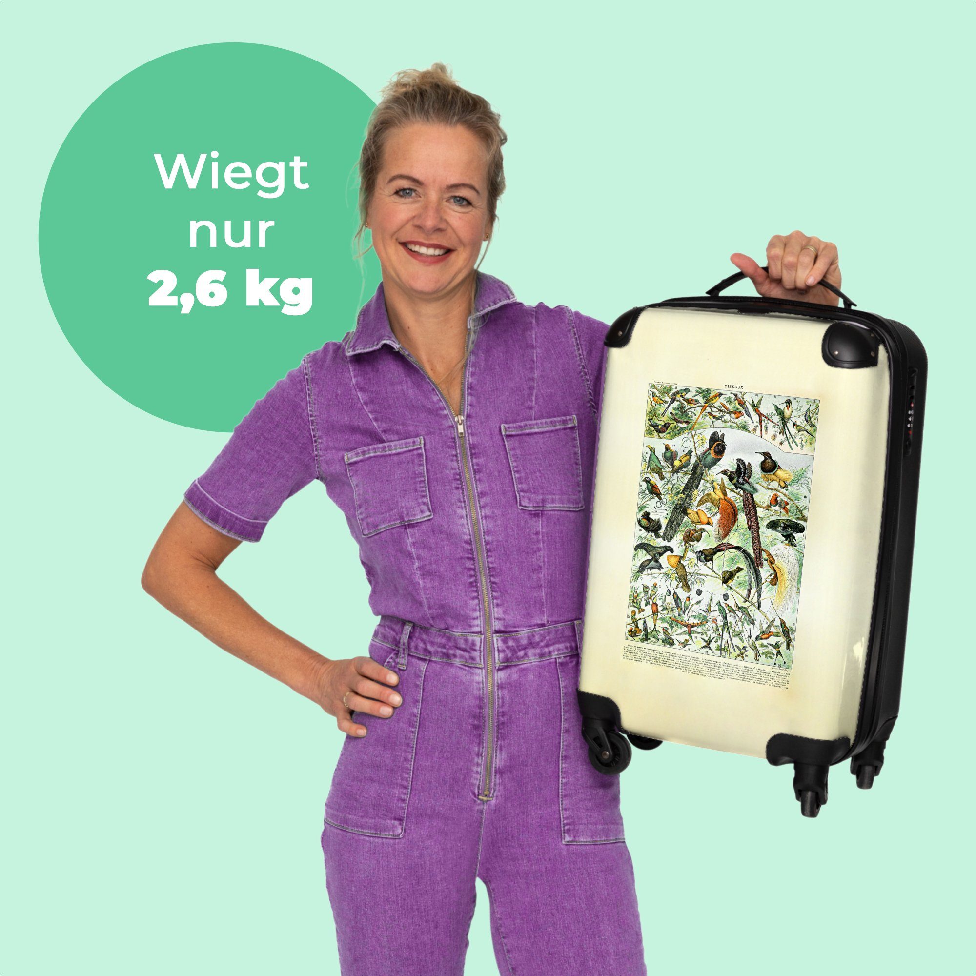 Kunst Vintage Handgepäckkoffer - - Rollen, - NoBoringSuitcases.com© Kleine Handgepäck Reisekoffer 55x35x20cm 4 Trolley Rollkoffer Millot 4 Illustration, Vögel mit - Cabin - Rollen