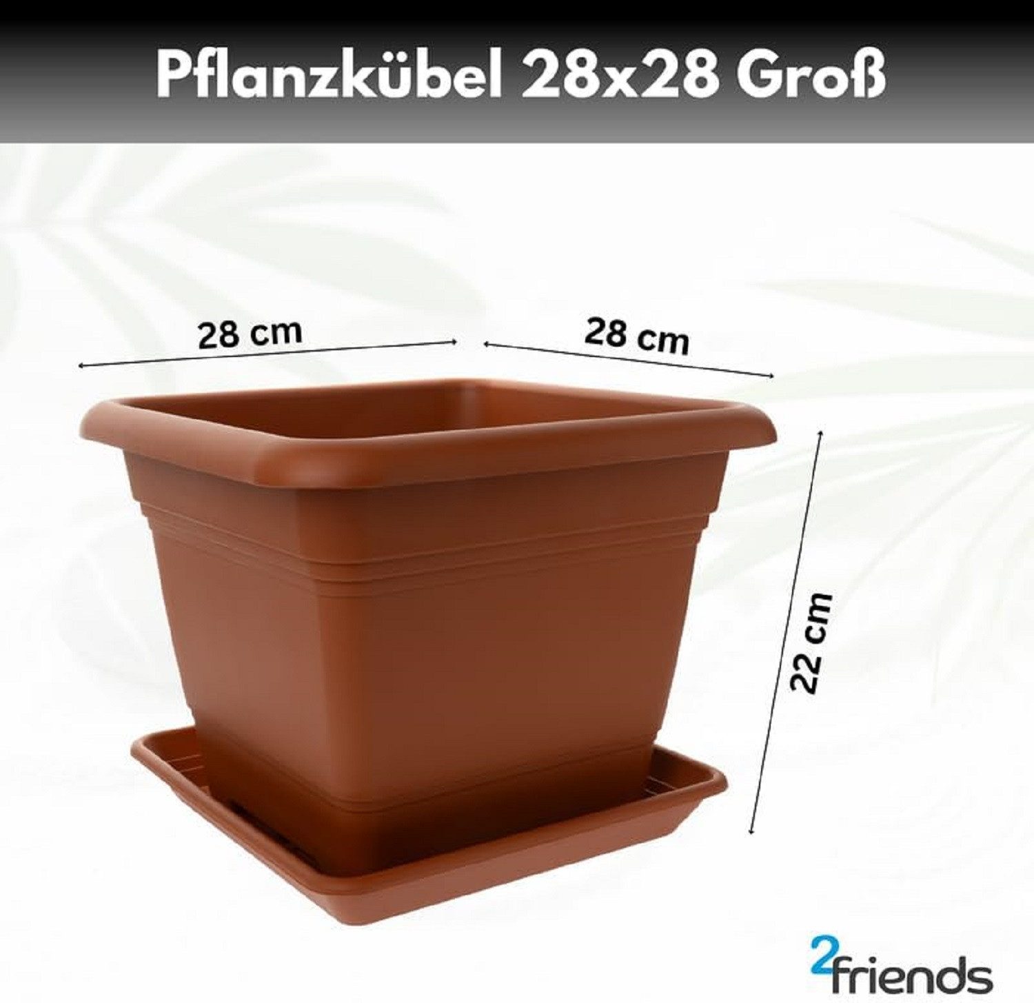 SUSTANIA Pflanzkübel Pflanzkübel Eckig 28x28 Terracotta 2er Set inkl. Untersetzer, Pflanztöpfe Kunststoff für Garten & Balkon