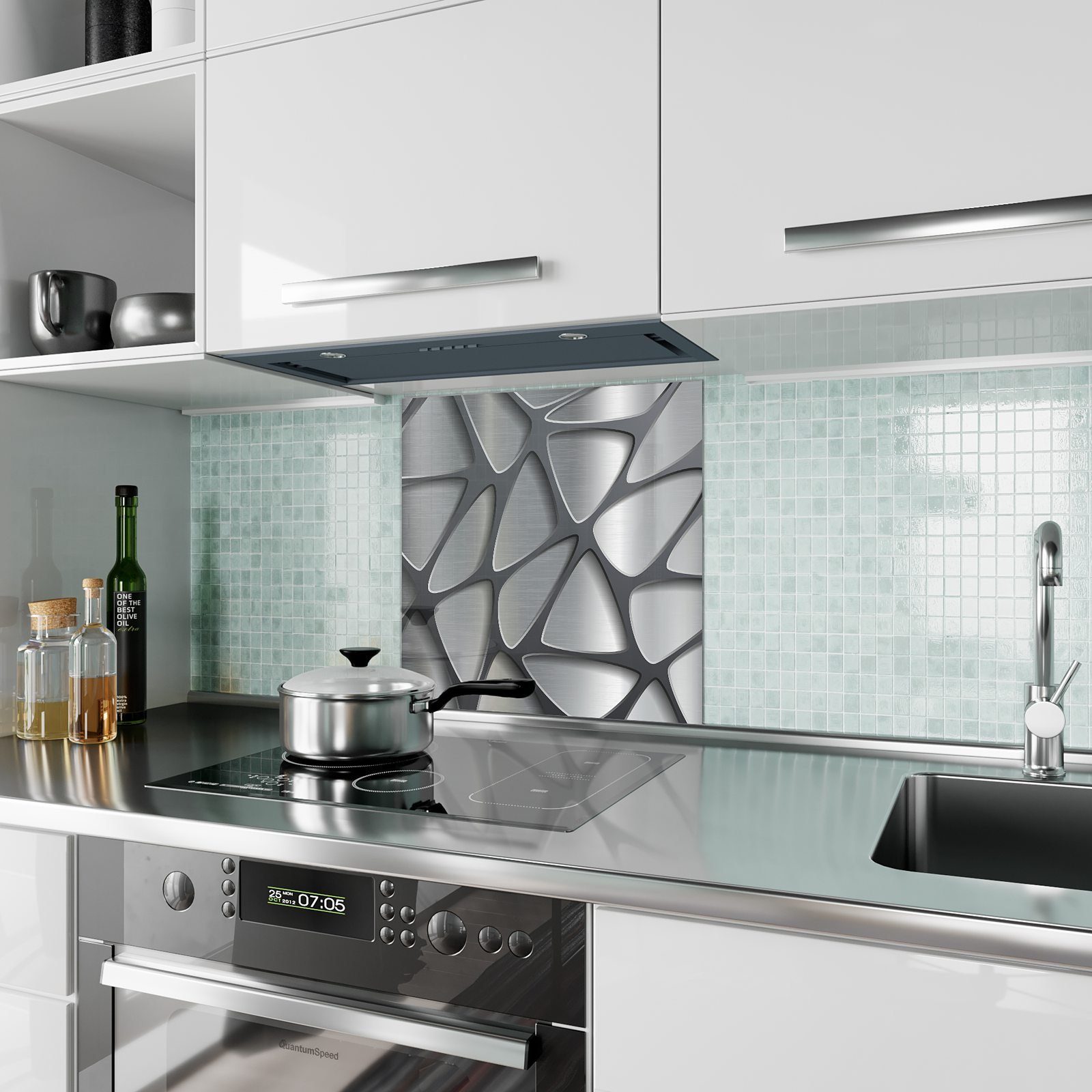 Geometrisches Küchenrückwand Glas Spritzschutz mit Metallmuster Motiv Küchenrückwand Primedeco