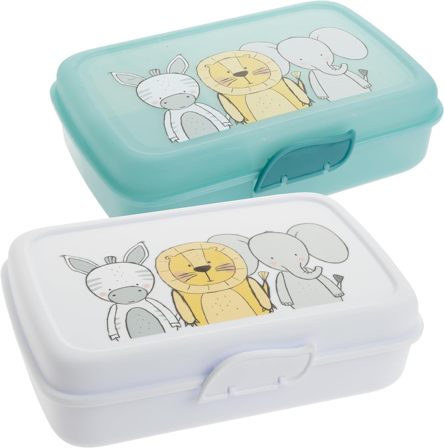 Centi Frischhaltedose 2er Set Brotdose Kinder mit Fächern und Clickverschluss, Kunststoff, (21cm x 16xcm x 7xm), Bento Box Kinder Brotzeitbox Weiß/Mint