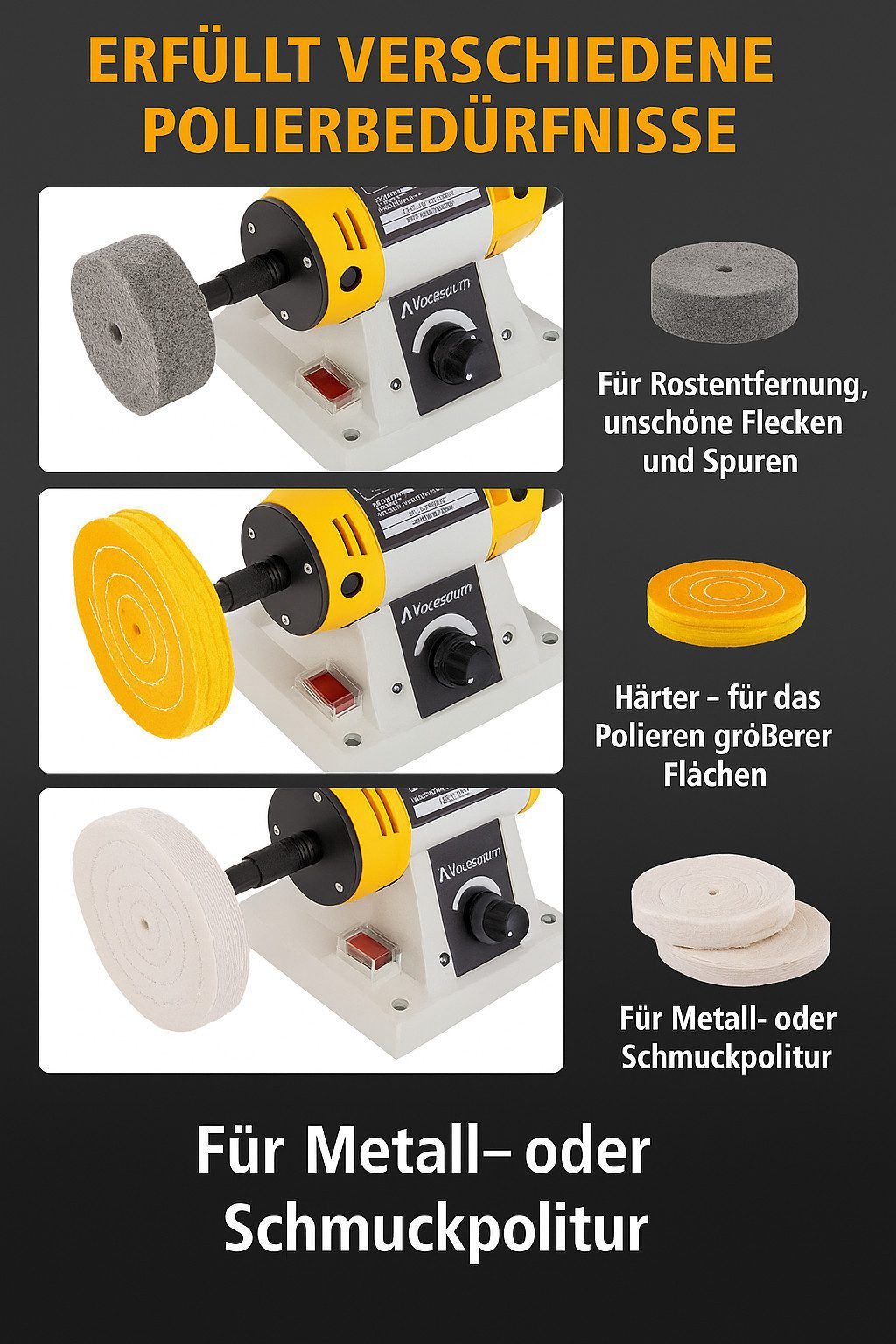 BAOSHISHAN Poliermaschine, 1750 min. U/min, 10000 max. U/min, (10 tlg), Poliergerät 1.750–10.000 U/min mit Gusseisenbasis und Doppelaufnahme