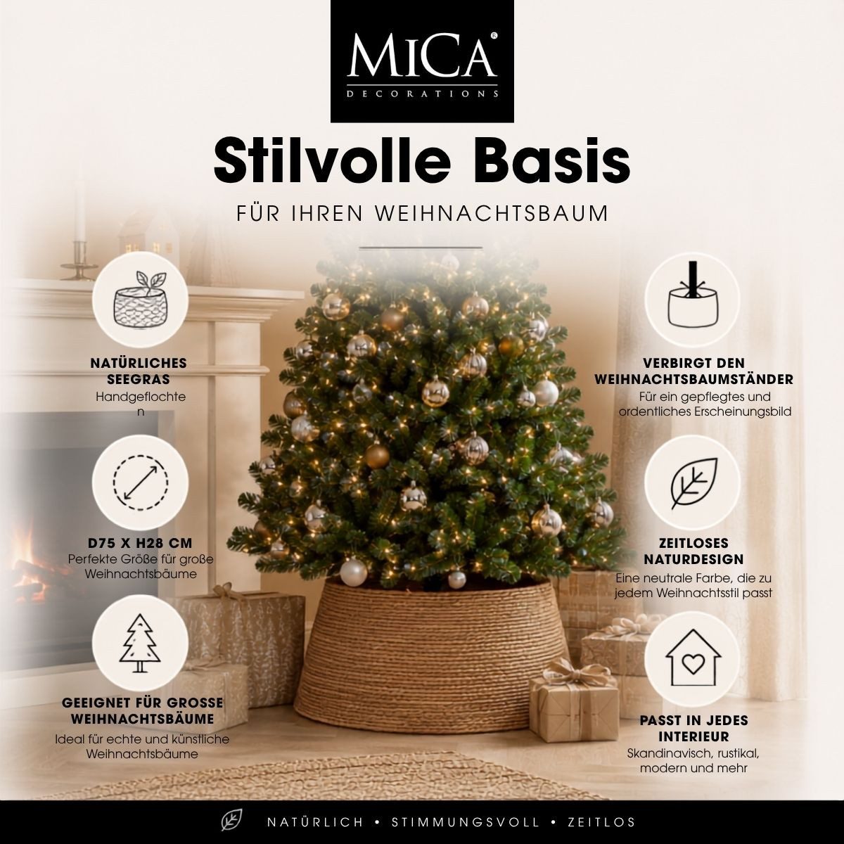 Mica Decorations Christbaumschmuck Mica Decorations Weihnachtsbaumrock H28 x D75 cm Seegras