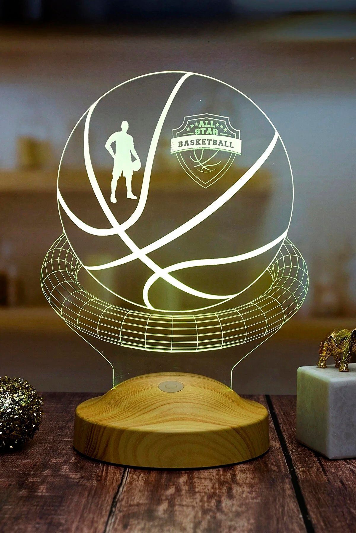 Geschenk Basketball Leuchte fest Gravur 7 Farben Geschenkelampe für Basketball LED Liebhaber, 3D Jungen, Nachttischlampe für Geschenk Spieler Basketball integriert, Männer,